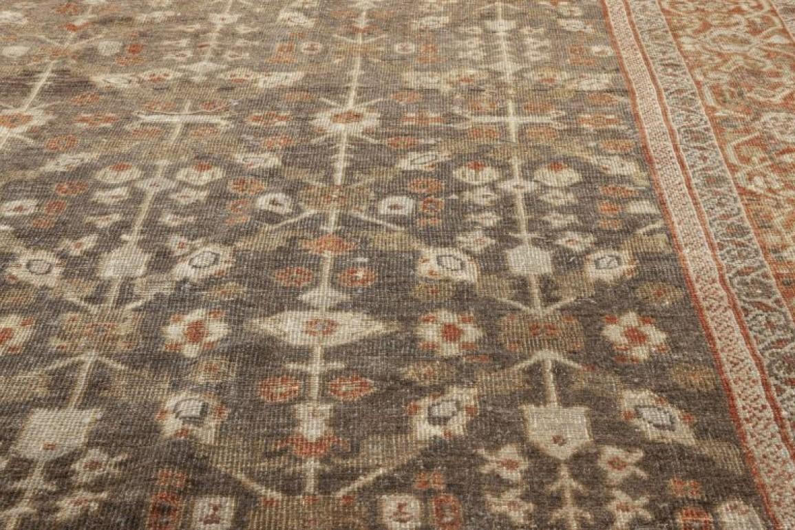Hand-Knotted Antique Persian Sultanabad Muted Beige, Brown, Green and Orange Wool Rug