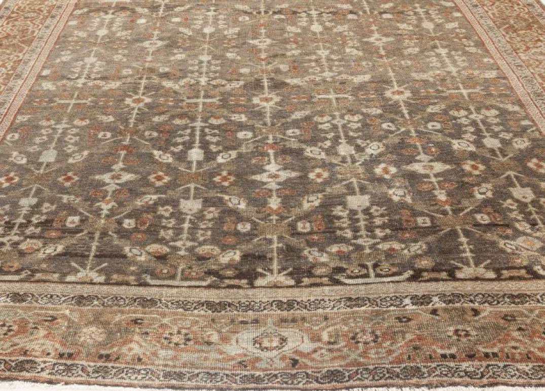 Antique Persian Sultanabad Muted Beige, Brown, Green and Orange Wool Rug In Good Condition In New York, NY