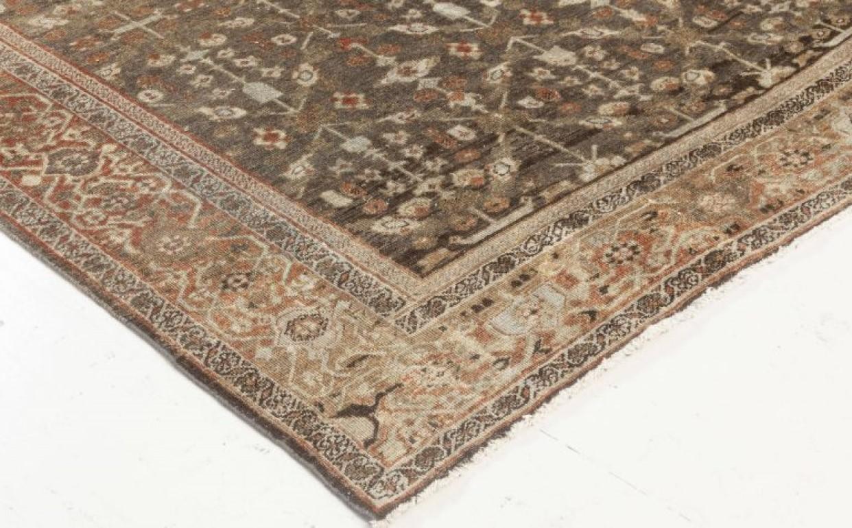 Antique Persian Sultanabad Muted Beige, Brown, Green and Orange Wool Rug 1