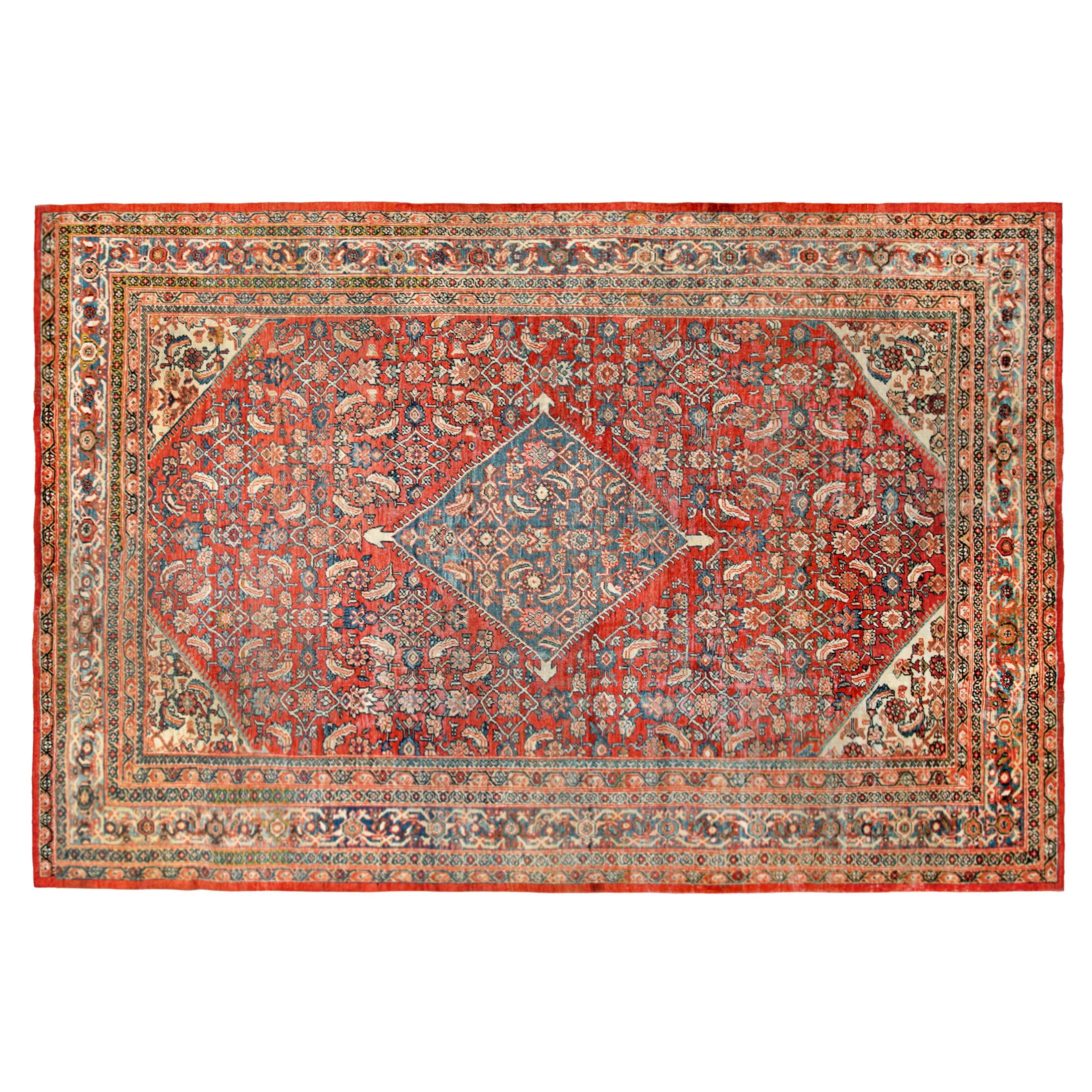 Antique Persian Sultanabad Oriental Carpet, Room Size, with Central Medallion