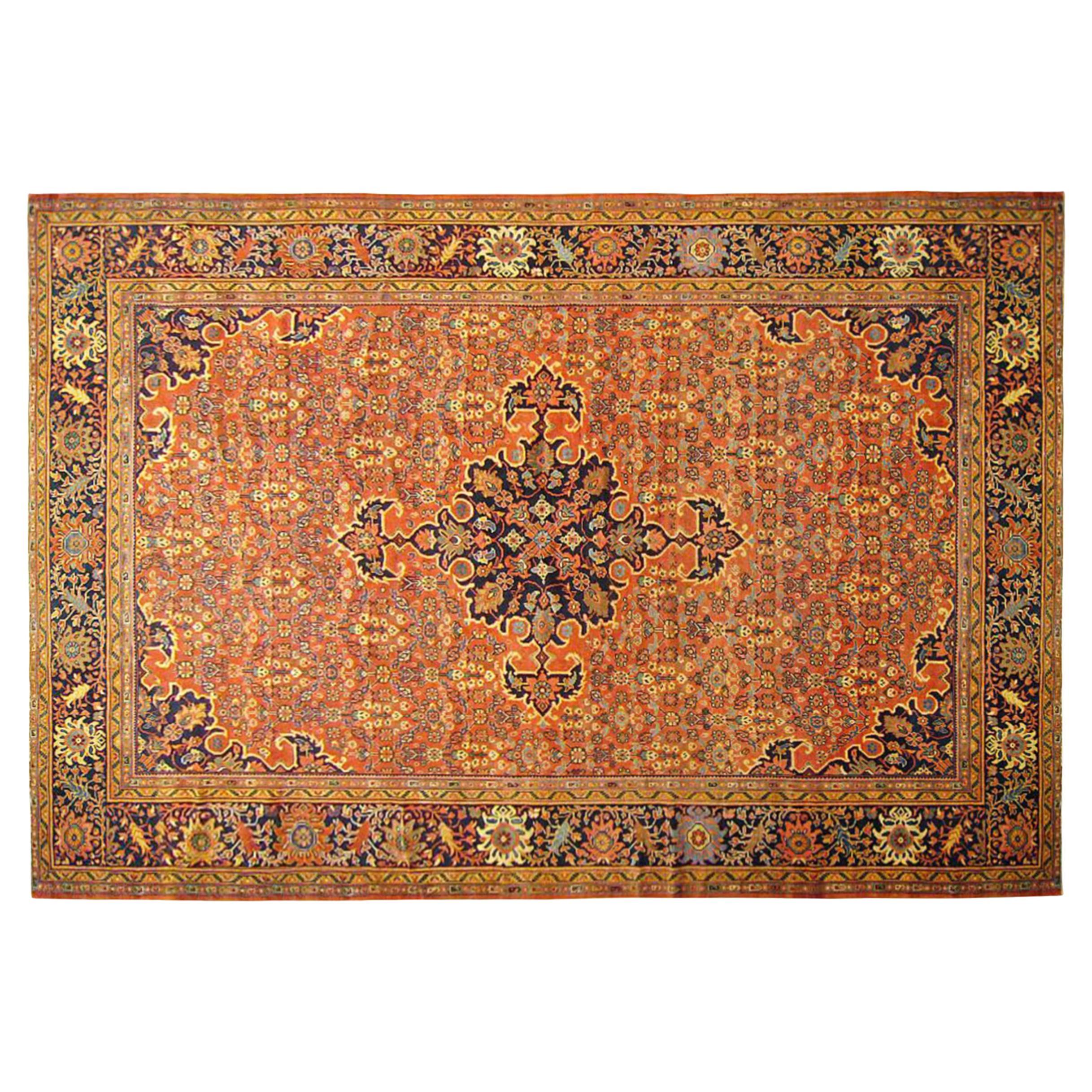 Antique Persian Sultanabad Oriental Carpet, Room Size, with Central Medallion
