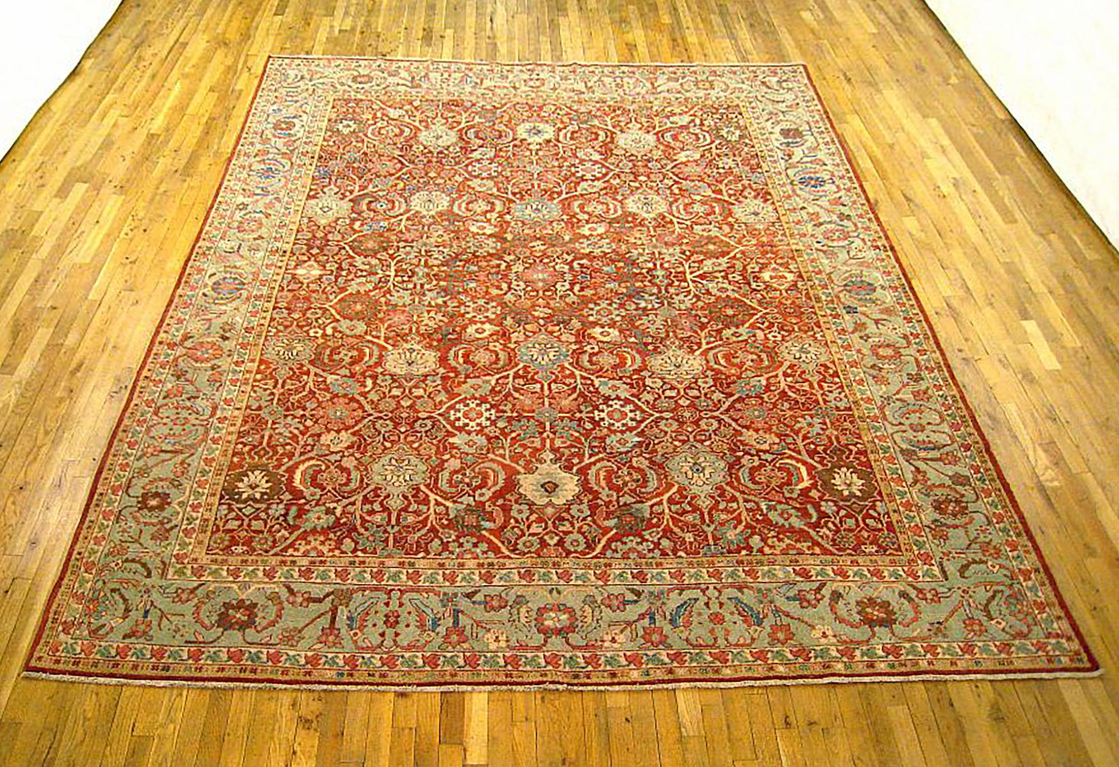 Antique Persian Sultanabad Rug, Room size, circa 1920

A one-of-a-kind antique Persian Sultanabad oriental carpet with a thick and lustrous wool pile, knotted by hand, with soft touch and great resistance to wear. This carpet features floral