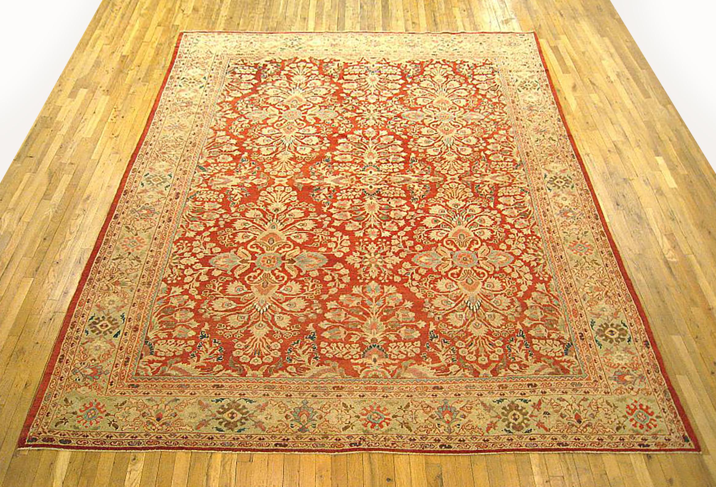 Antique Persian Sultanabad rug, large size, circa 1920

A one-of-a-kind antique Persian Sultanabad oriental carpet with a thick and lustrous wool pile, knotted by hand, with soft touch and great resistance to wear. This carpet features floral