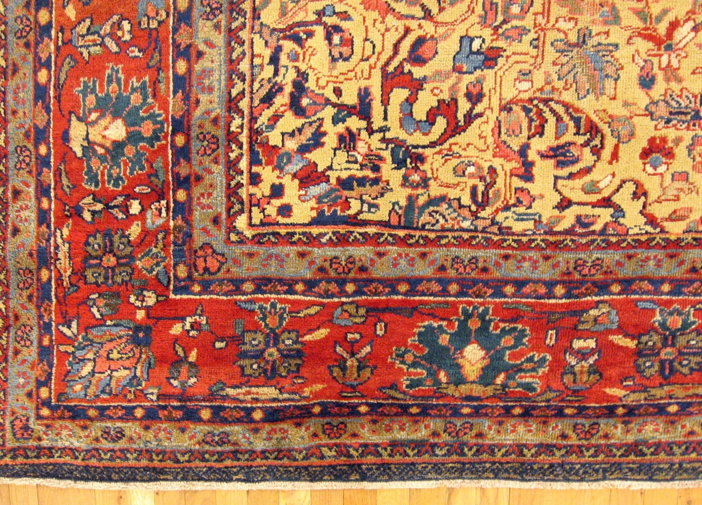Hand-Knotted Antique Persian Sultanabad Oriental Carpet, Room Size, with Floral Elements For Sale