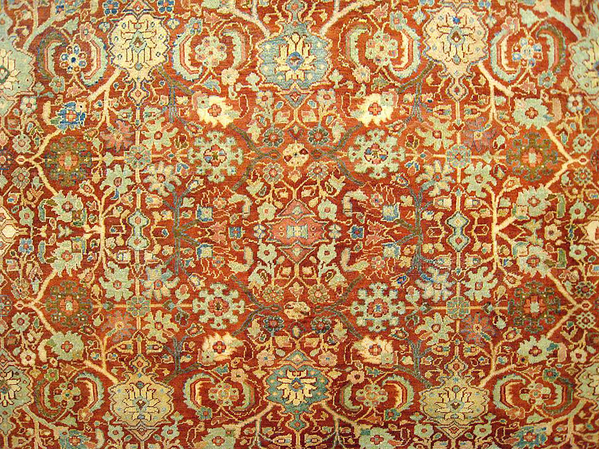 Early 20th Century Antique Persian Sultanabad Oriental Carpet, Room Size, with Floral Elements For Sale