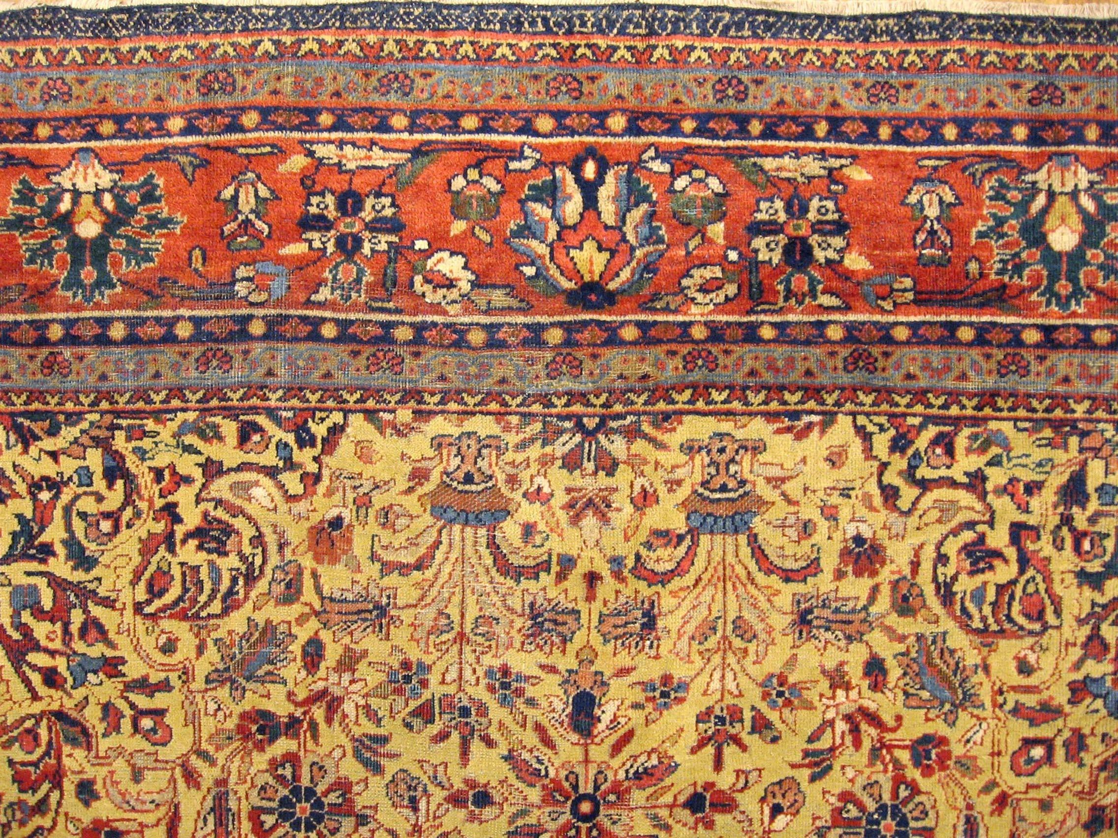 Antique Persian Sultanabad Oriental Carpet, Room Size, with Floral Elements For Sale 1