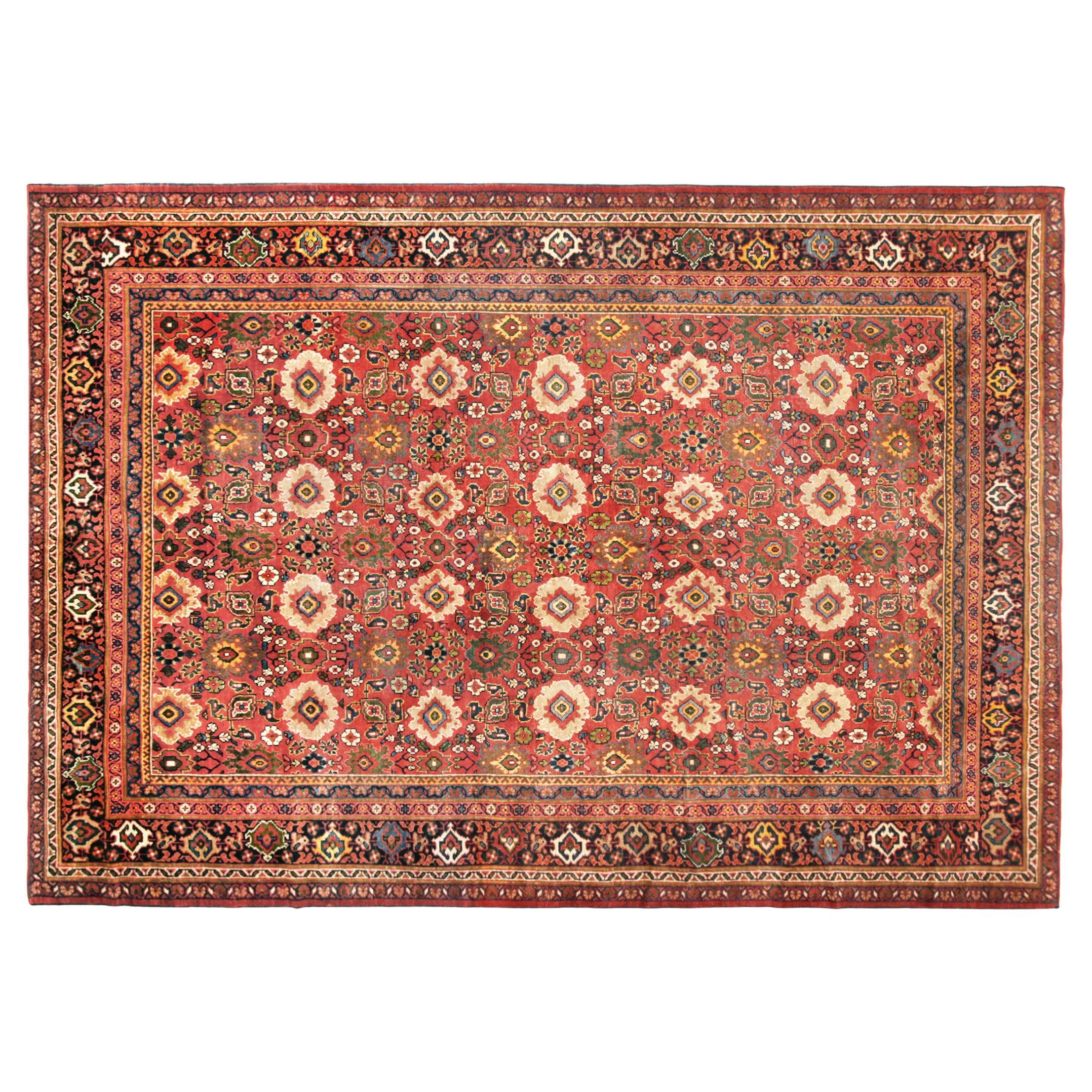Antiker persischer Sultanabad- orientalischer Teppich, Zimmergröße, mit Blumenelementen