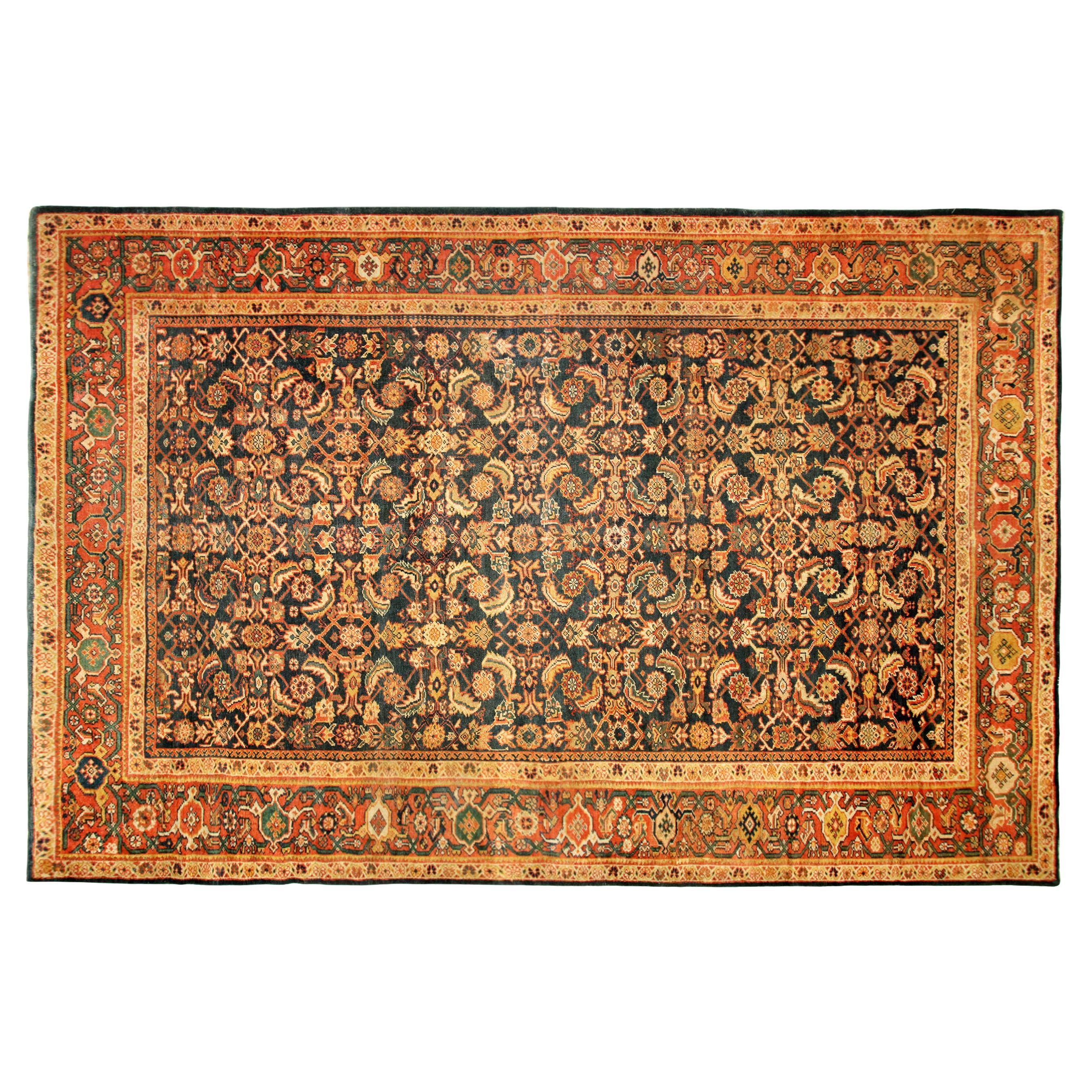 Tapis persan ancien Sultanabad Oriental, taille de pièce, avec motif Herati
