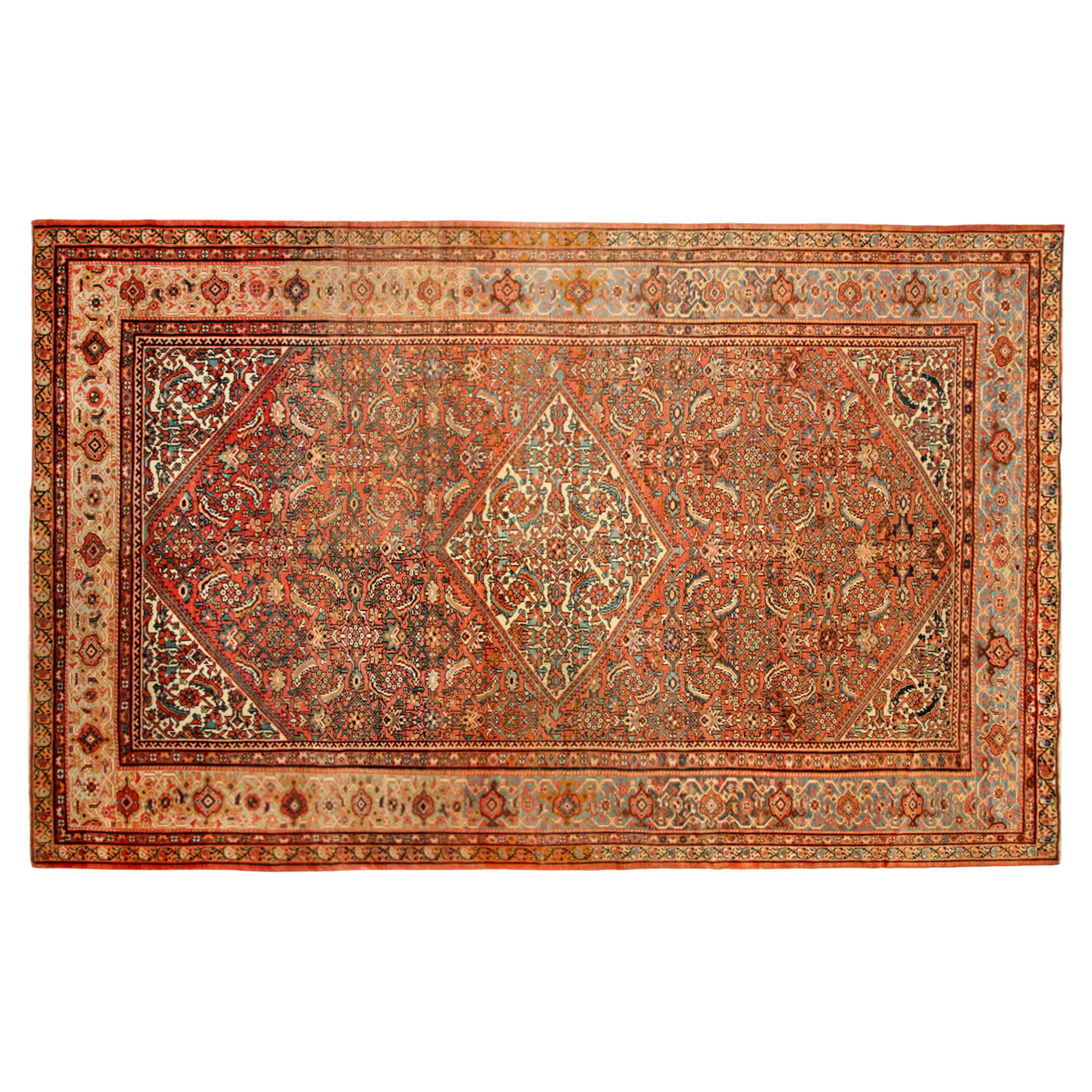 Antique Persian Sultanabad Oriental Carpet, Room Size, with Medallion