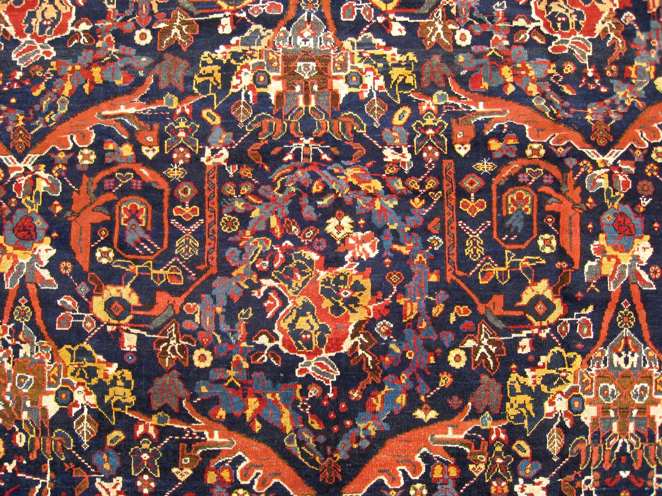 Antiker persischer Sultanabad- orientalischer Teppich, Zimmergröße, mit Mostophy-Design im Zustand „Gut“ im Angebot in New York, NY