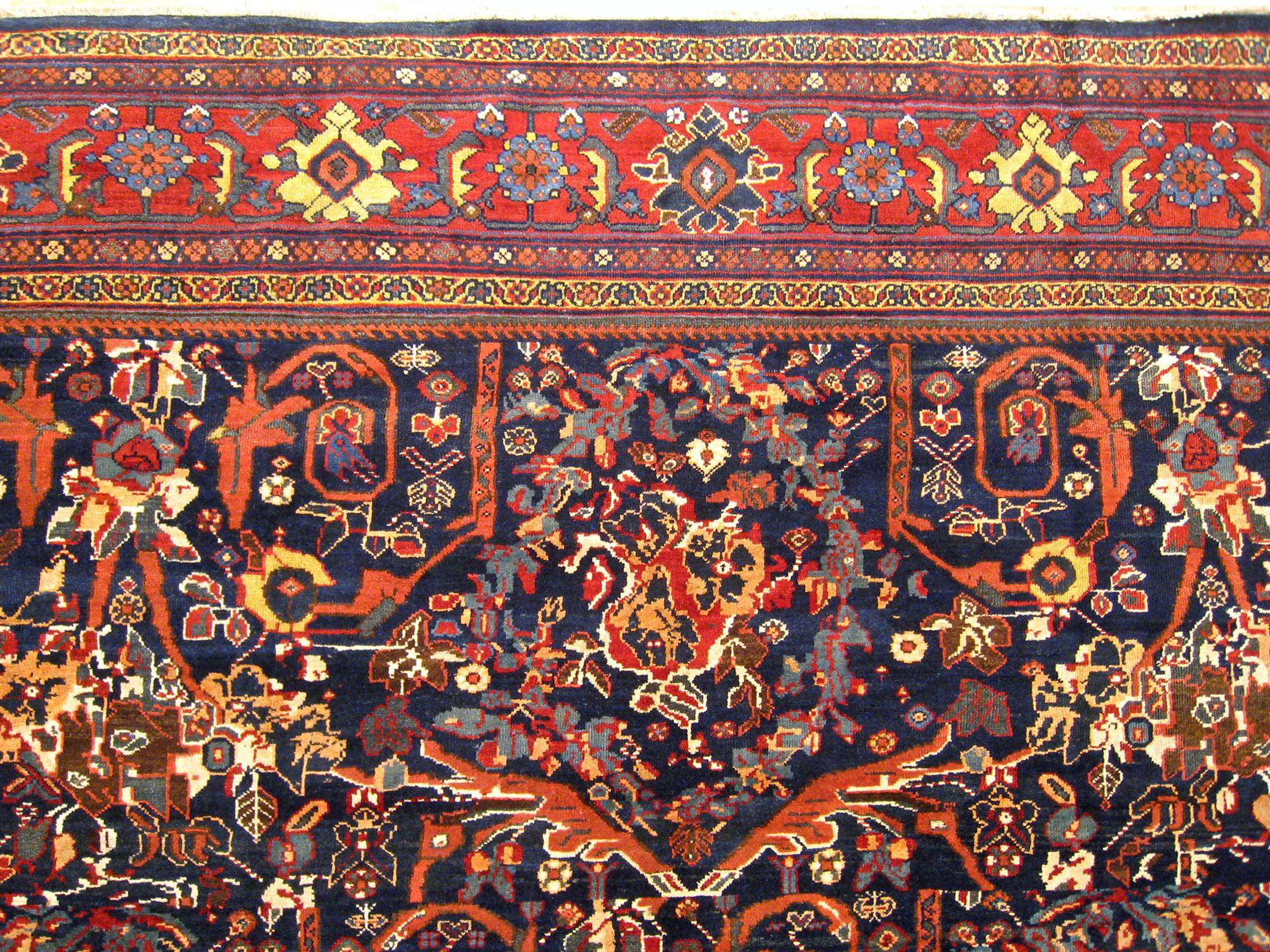 Wool Antique Persian Sultanabad Oriental Carpet, Room Size, with Mostophy Design For Sale