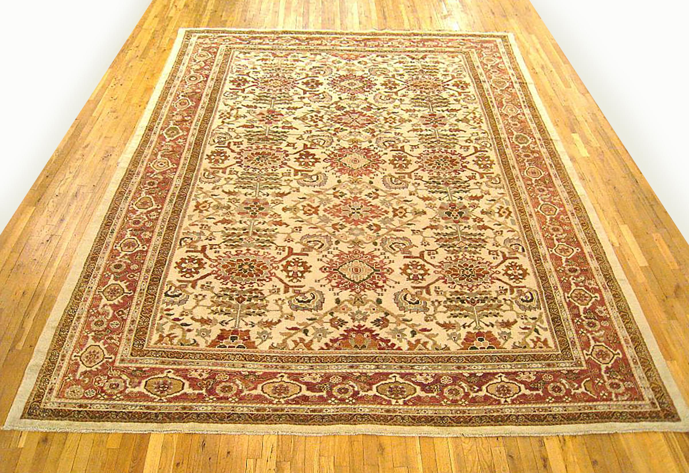 Antique Persian Sultanabad rug, Roomrge size, circa 1920

A one-of-a-kind antique Persian Sultanabad oriental carpet with a thick and lustrous wool pile, knotted by hand, with soft touch and great resistance to wear. This carpet features a repeating
