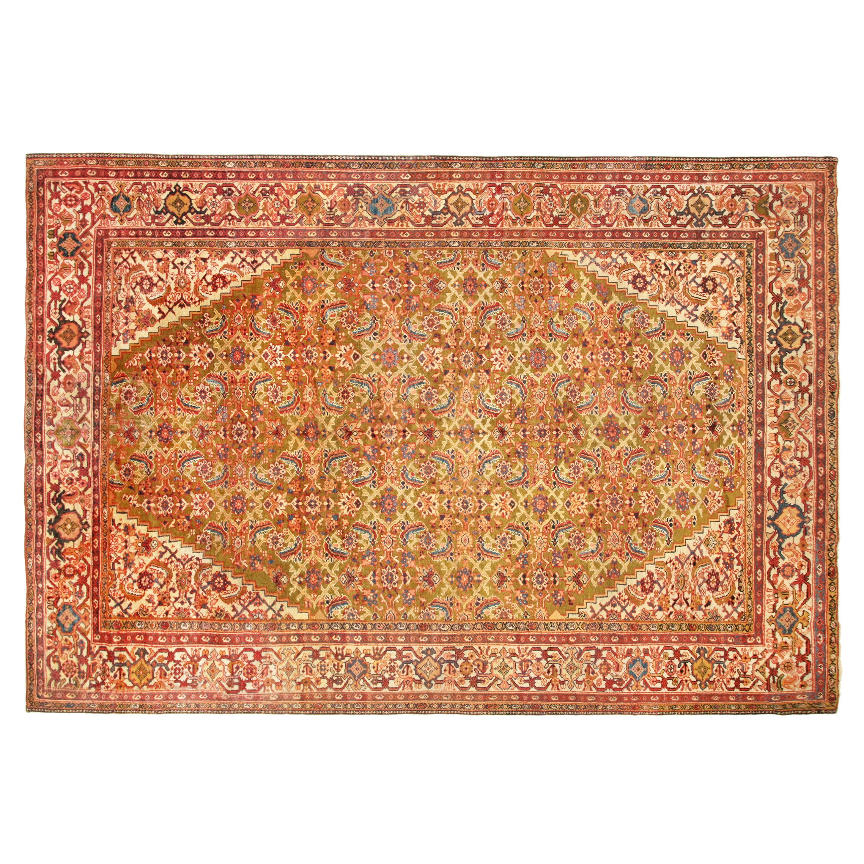 Tapis persan ancien Sultanabad Oriental, taille de pièce, avec motif Herati en vente