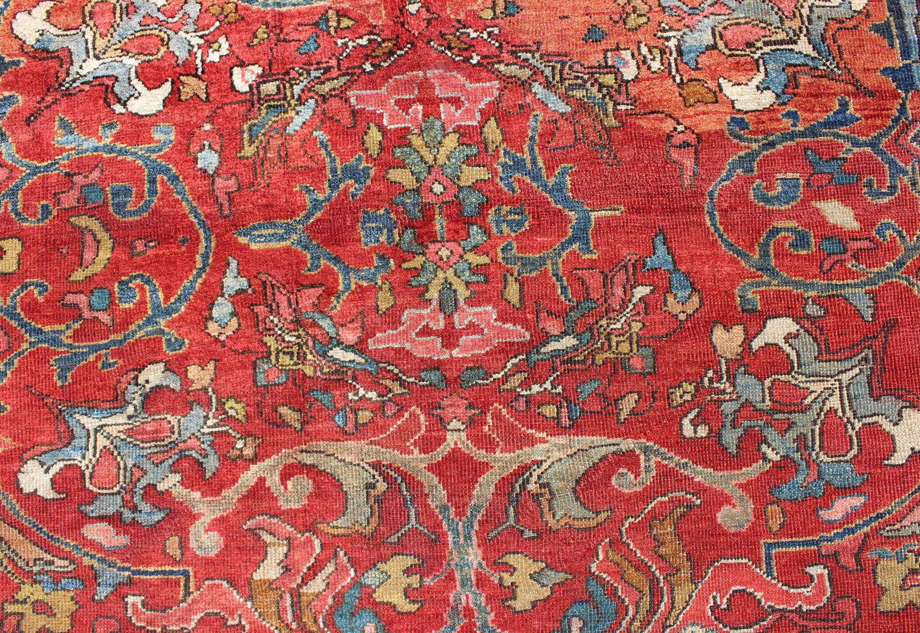 Colorful Antique Persian Sultanabad Rug with All Over Design in Jewel tones For Sale 1