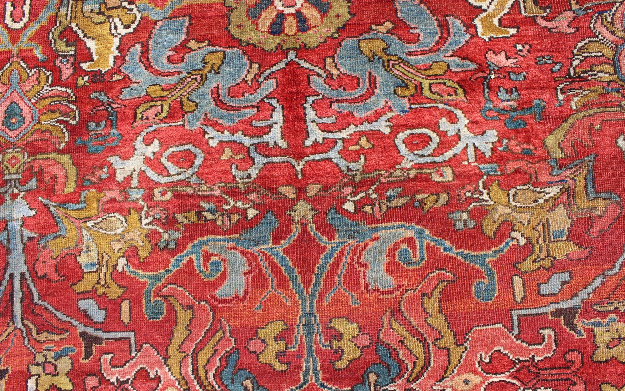 Colorful Antique Persian Sultanabad Rug with All Over Design in Jewel tones For Sale 2