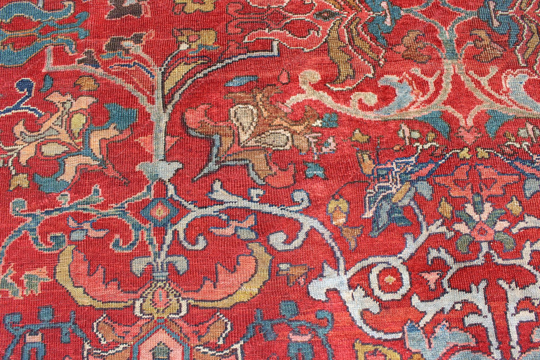 Colorful Antique Persian Sultanabad Rug with All Over Design in Jewel tones For Sale 3