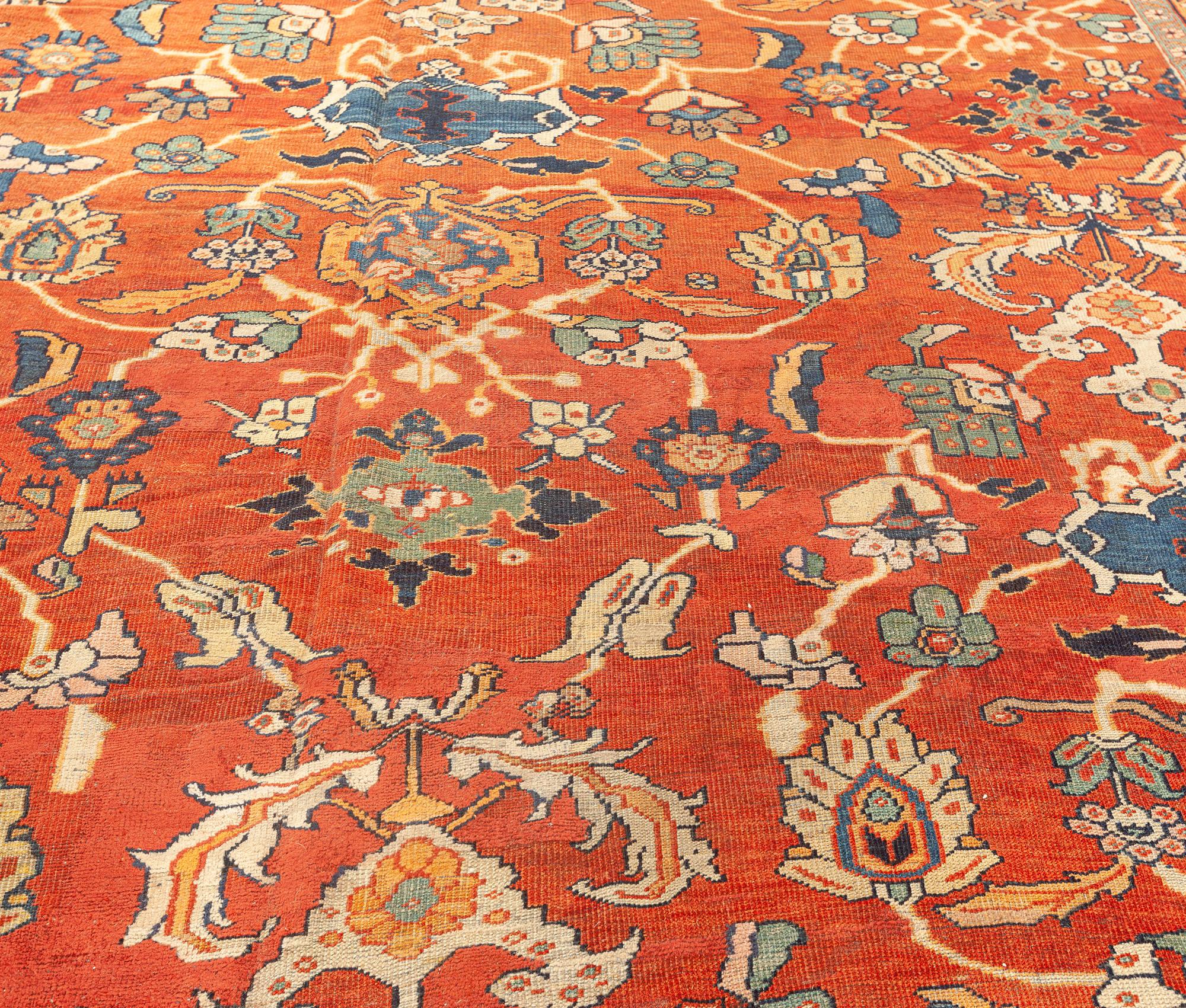 Hand-Knotted Antique Persian Sultanabad Red Botanic Handmade Rug For Sale