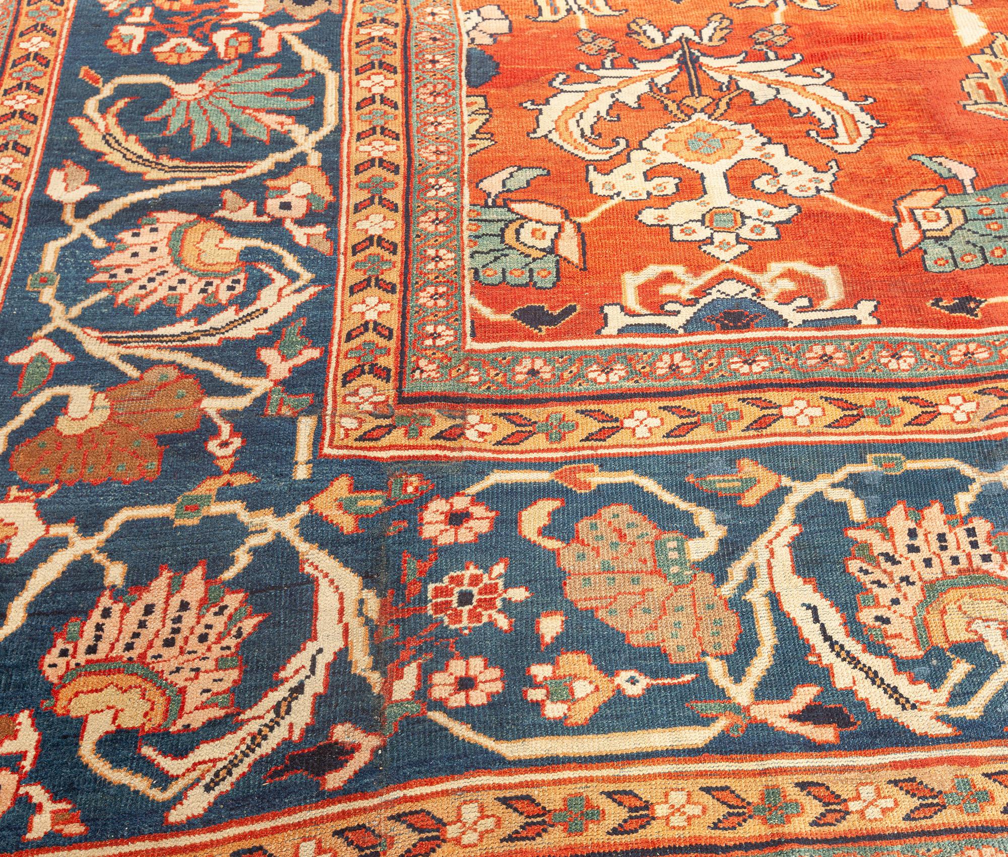Wool Antique Persian Sultanabad Red Botanic Handmade Rug For Sale