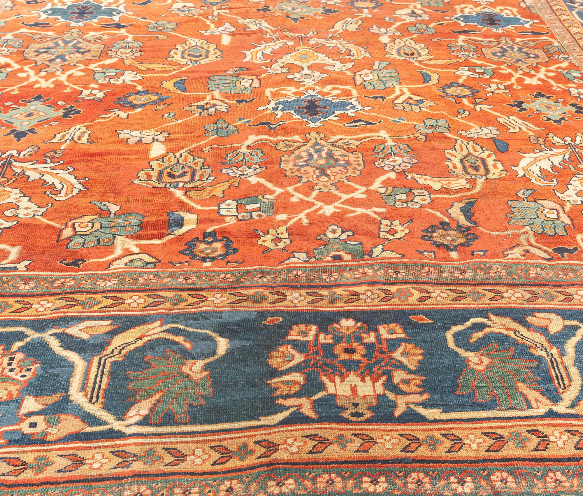 Antique Persian Sultanabad Red Botanic Handmade Rug For Sale 1