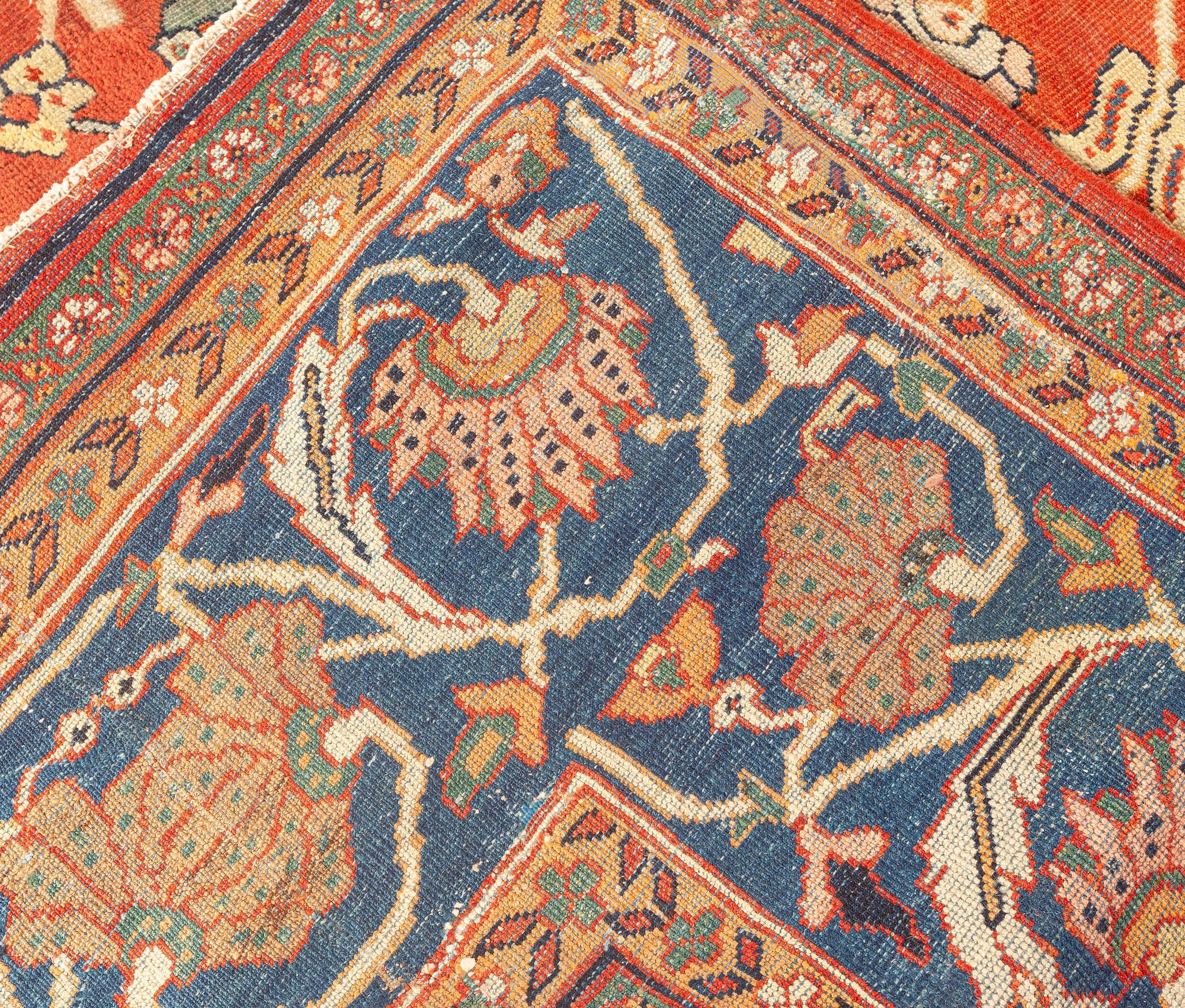 Antique Persian Sultanabad Red Botanic Handmade Rug For Sale 2