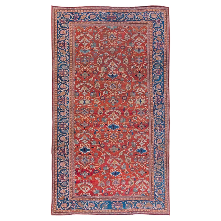 Antique Persian Sultanabad Red Botanic Handmade Wool Rug For Sale at 1stDibs