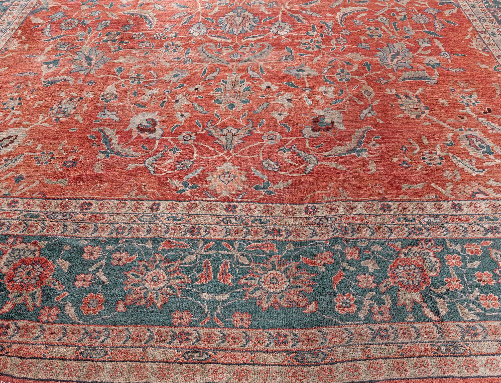 Hand-Knotted Antique Persian Sultanabad Red Handmade Wool Rug For Sale
