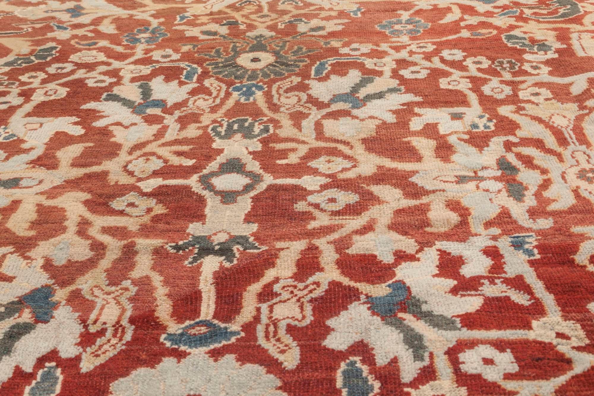 20th Century Antique Persian Sultanabad Red Handmade Wool Rug For Sale