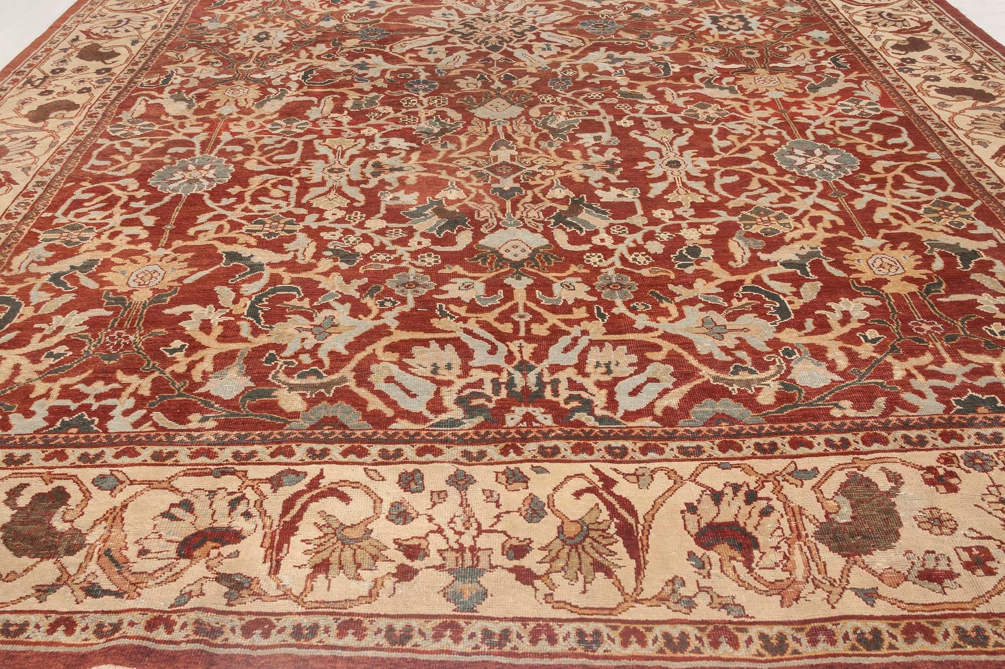Antique Persian Sultanabad Red Handmade Wool Rug For Sale 2