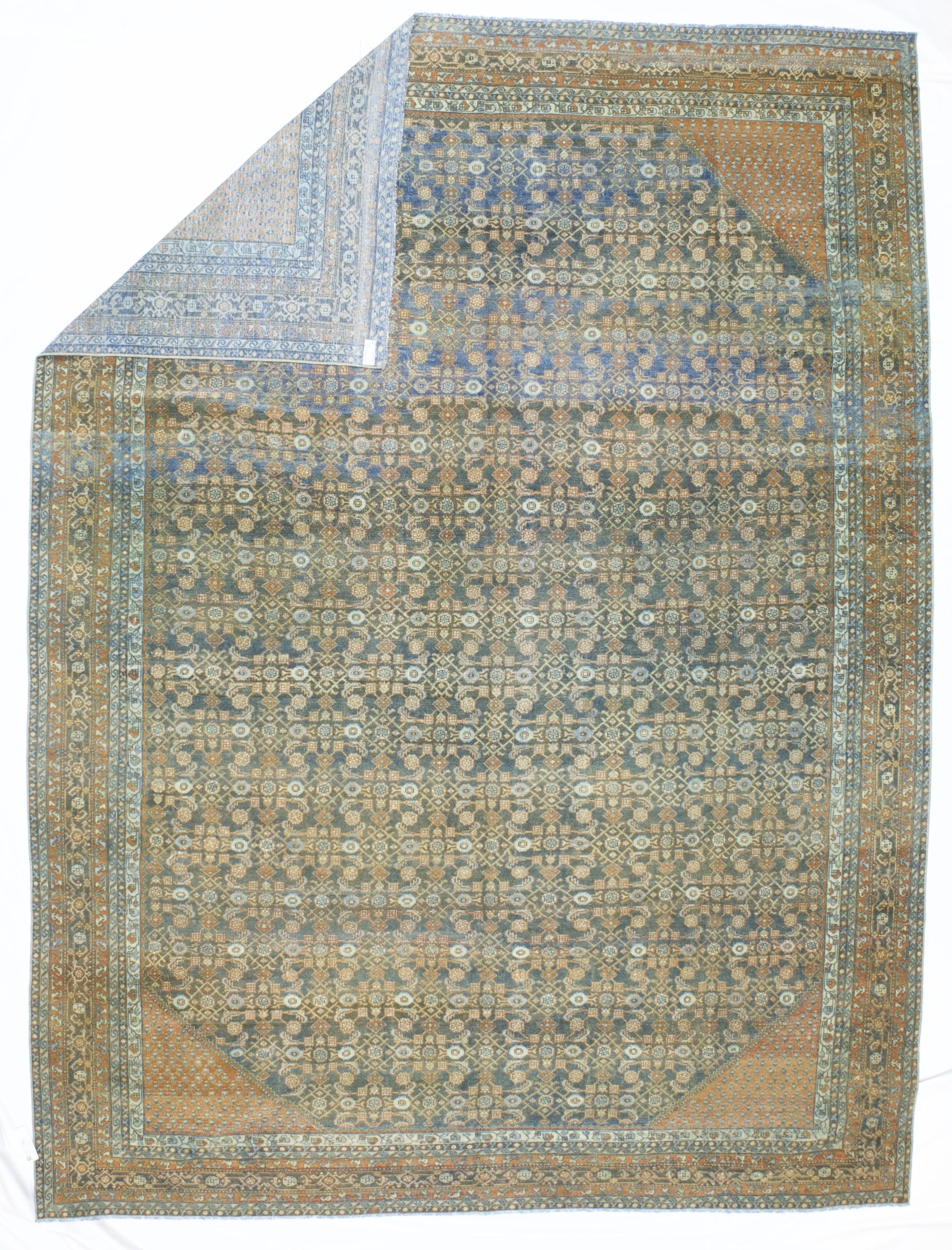 Antique Persian Sultanabad Rug 8’9” x 11’8”. Carpets from the Arak district in western Persia, with coarse weaves, large allover patterns, mellow colors, cotton foundations. Type was created by the Ziegler firm in the 1880,s and was popular until