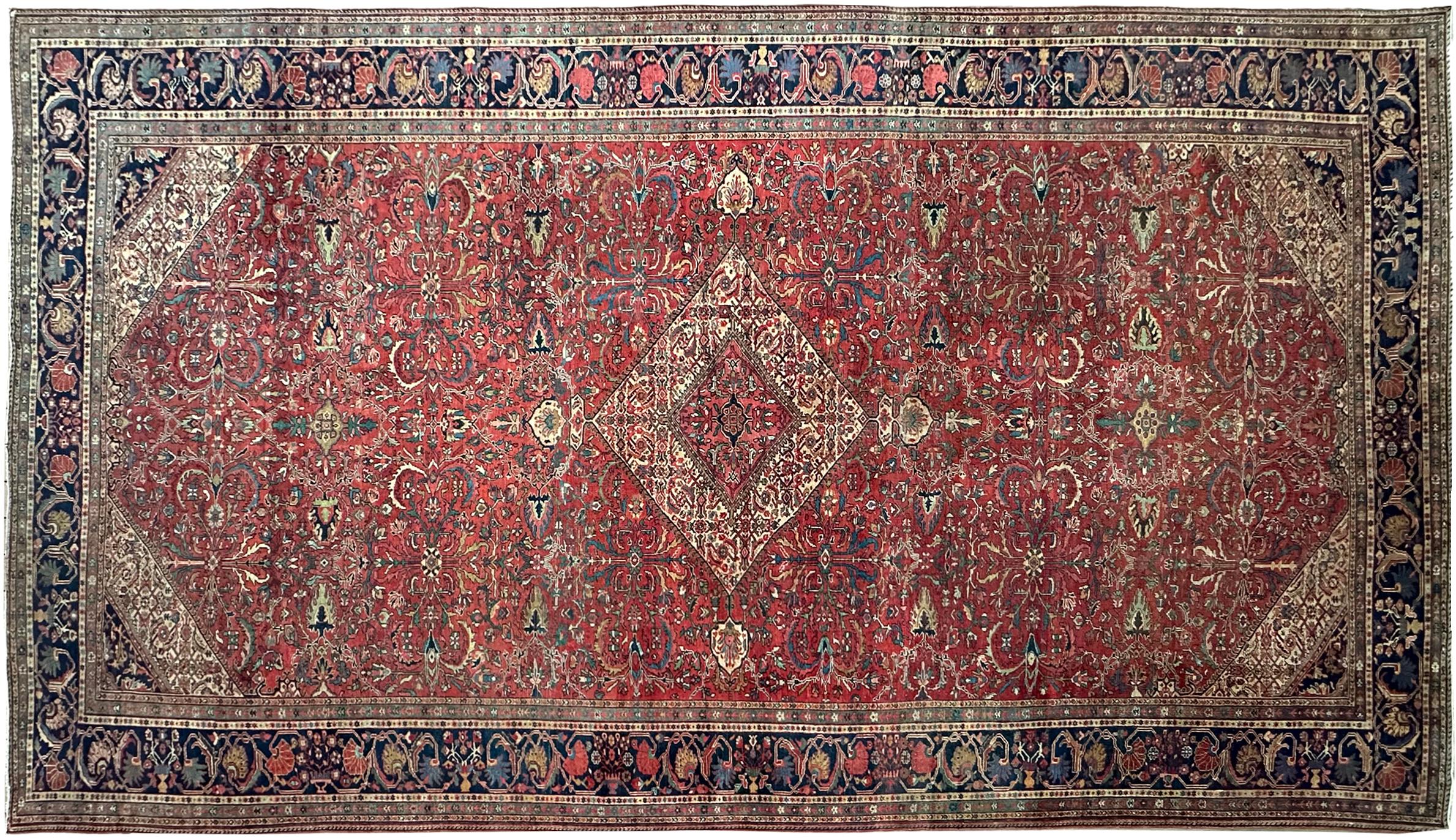 Antique Persian Sultanabad Rug Antique Mahal Geometric 11' X 19' Authentic Carpet 

