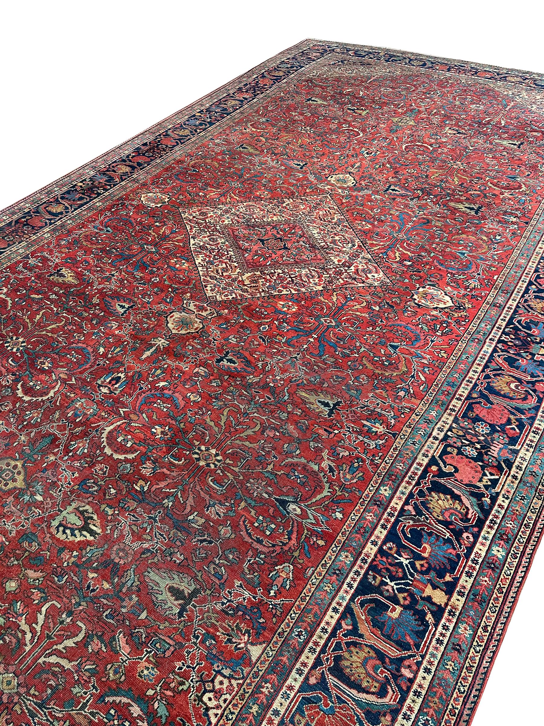 Noué à la main Tapis persan ancien Sultanabad Mahal géométrique 11'X19' Authentique en vente