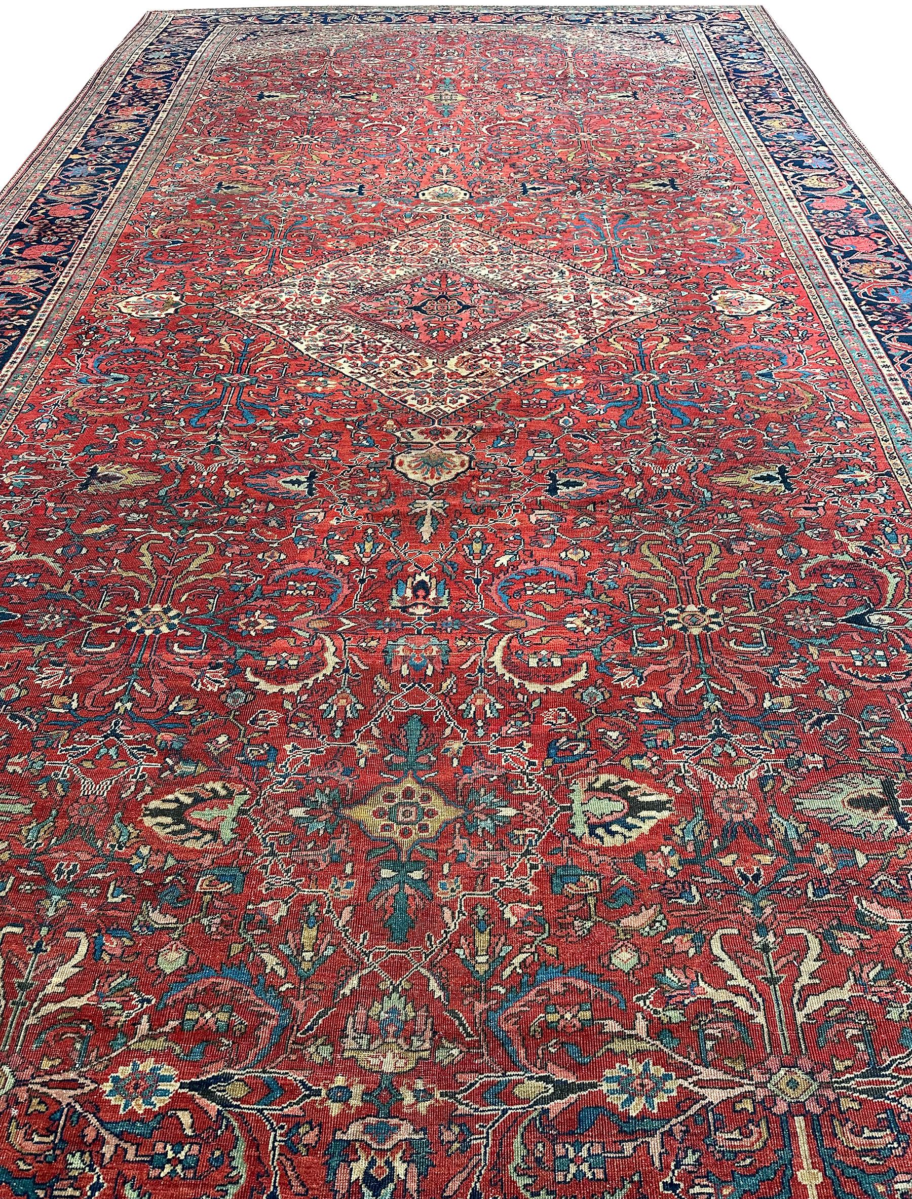 Fin du XIXe siècle Tapis persan ancien Sultanabad Mahal géométrique 11'X19' Authentique en vente