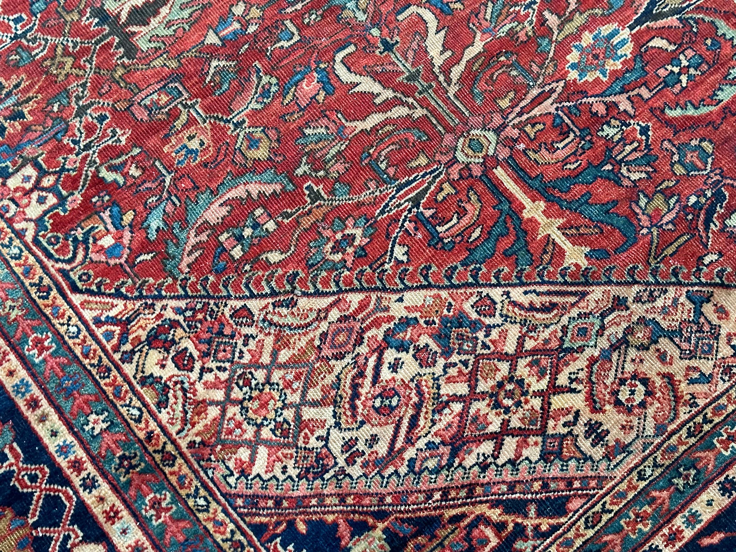 Laine Tapis persan ancien Sultanabad Mahal géométrique 11'X19' Authentique en vente