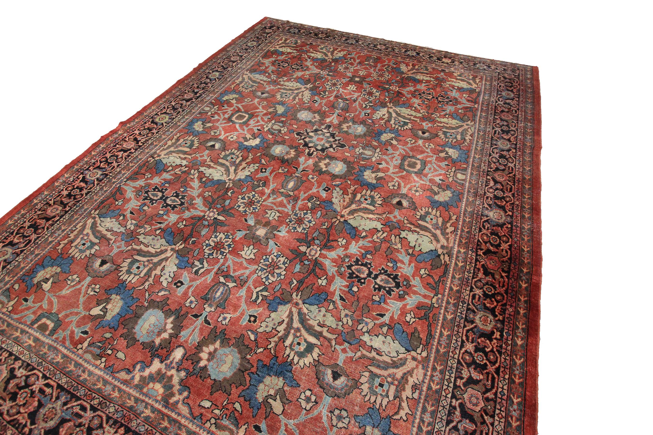 Hand-Knotted Antique Persian Sultanabad Rug Antique Mahal Geometric Overall