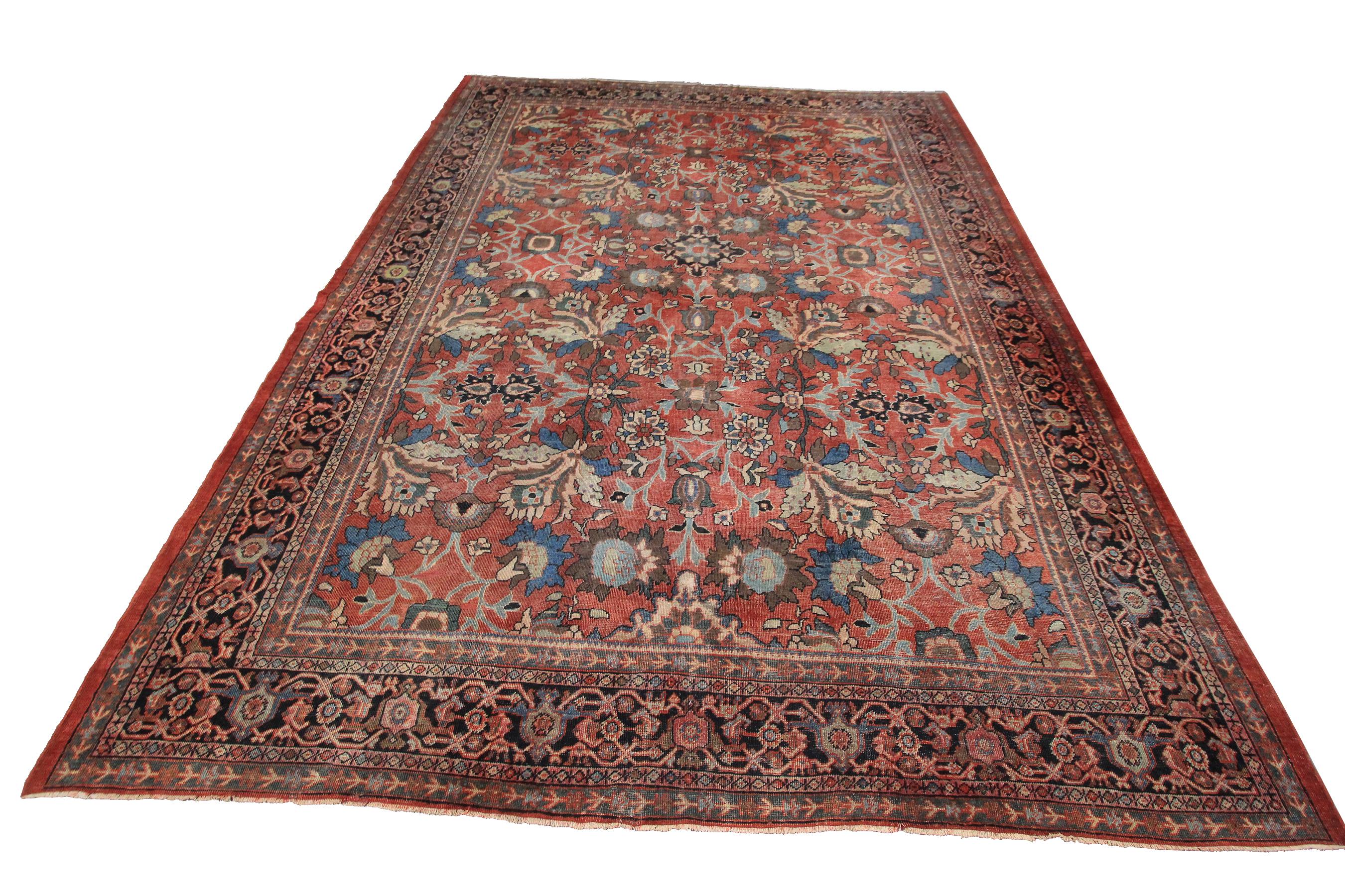 Antique Persian Sultanabad Rug Antique Mahal Geometric Overall In Good Condition In New York, NY