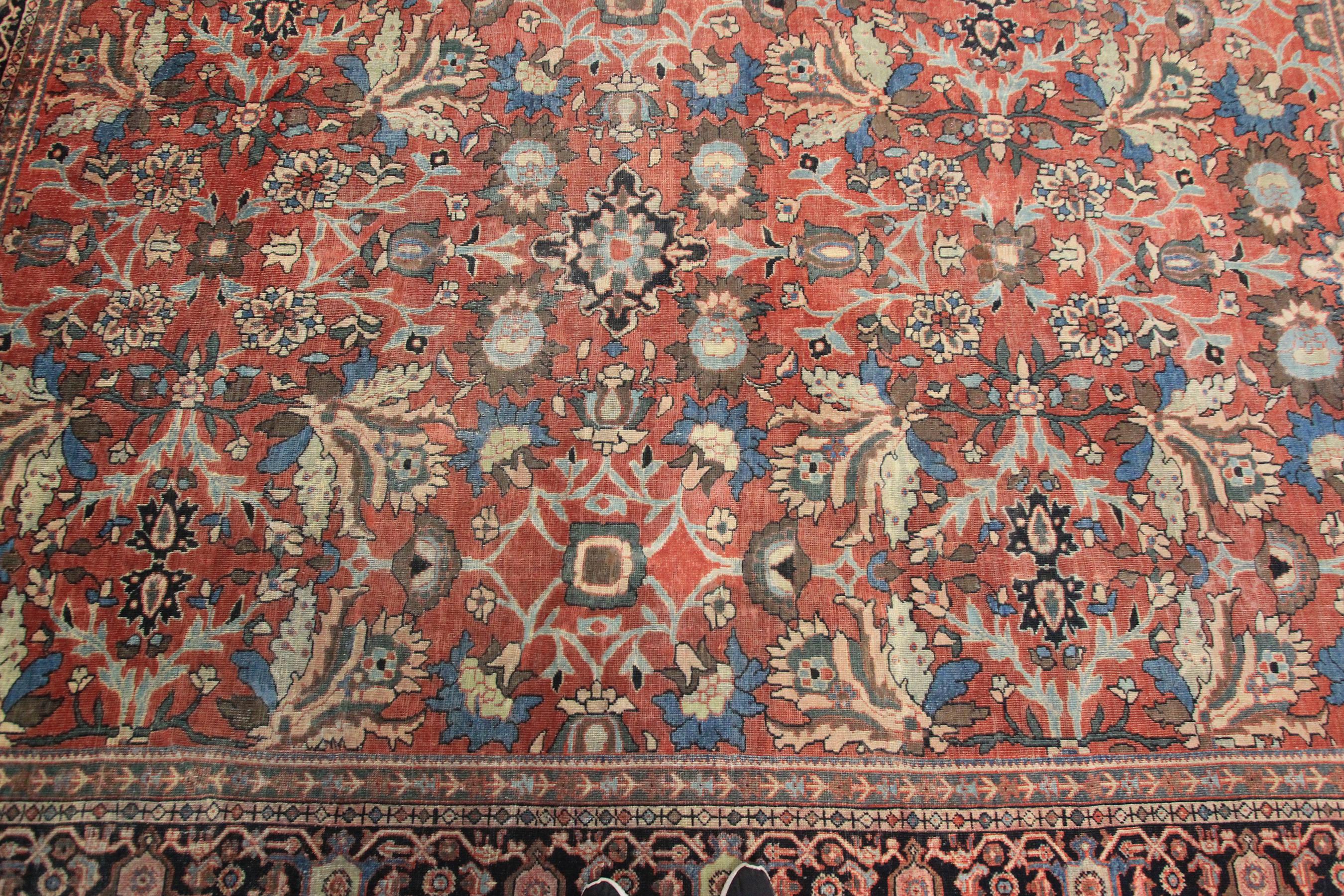 Wool Antique Persian Sultanabad Rug Antique Mahal Geometric Overall