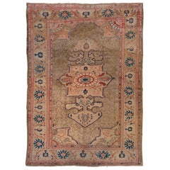 Antique Persian Sultanabad Rug, Beige Field with Orange and Blue Accents