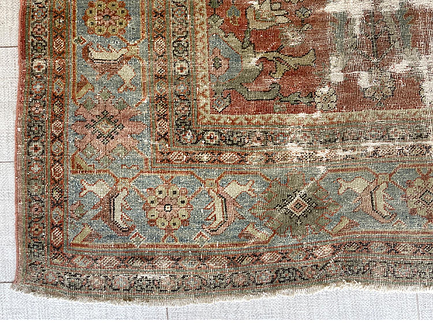 XX secolo Antico tappeto persiano Sultanabad Rugs blu chiaro e grigio Ivoey in vendita