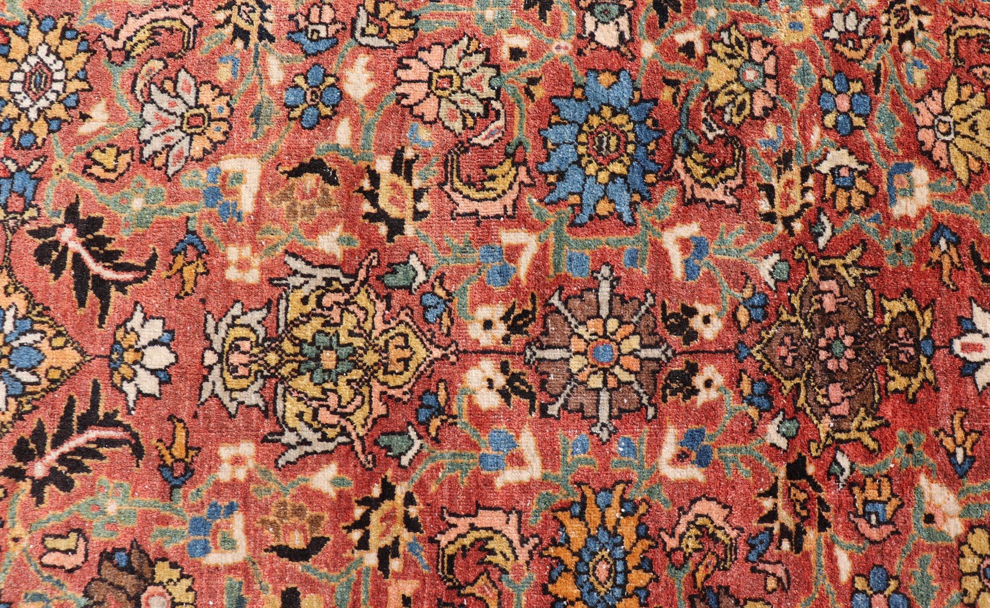Noué à la main Tapis persan ancien de Sultanabad présentant un motif floral sur toute sa surface 12'4 x 17'0 en vente