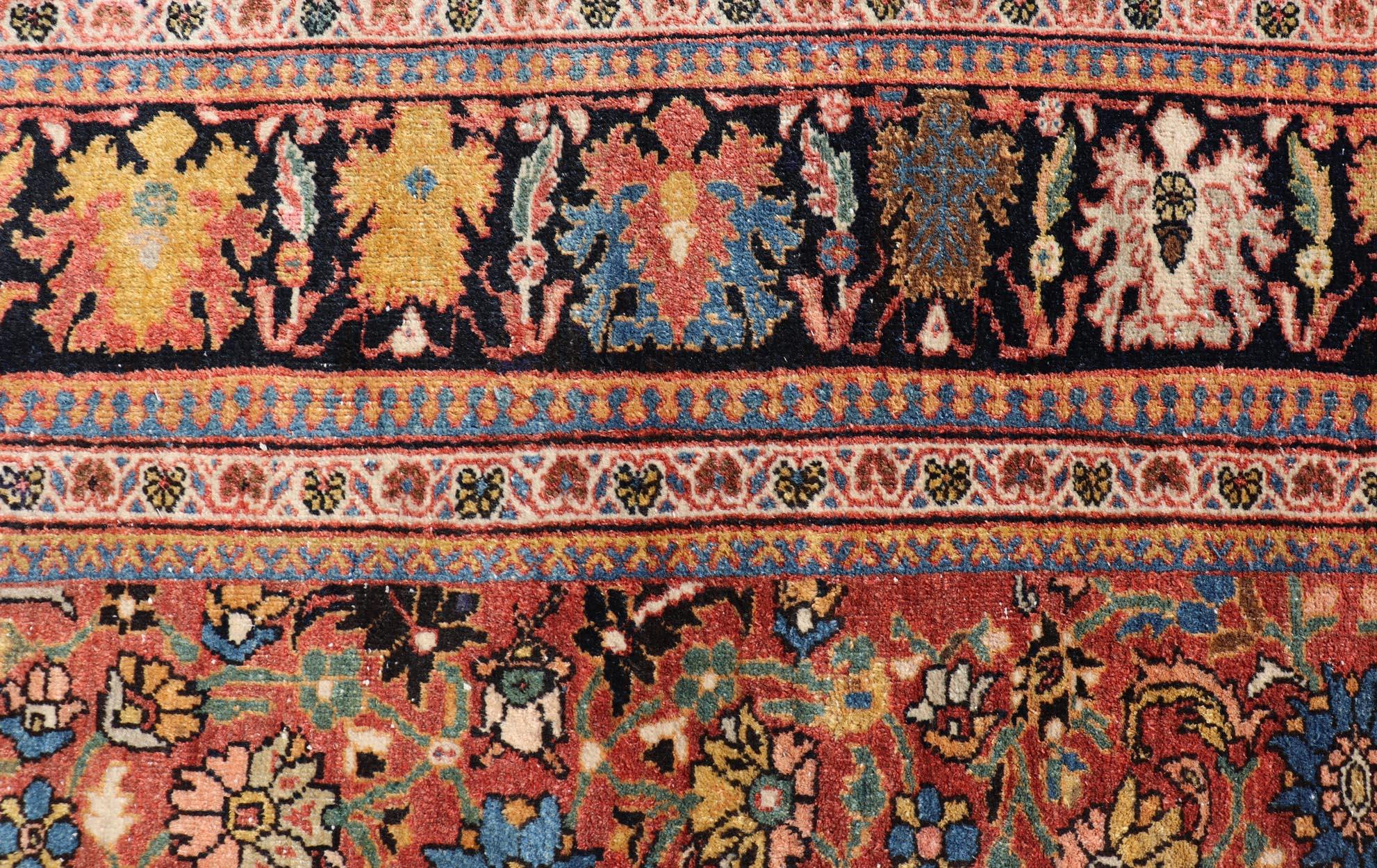 Tapis persan ancien de Sultanabad présentant un motif floral sur toute sa surface 12'4 x 17'0 Bon état - En vente à Atlanta, GA