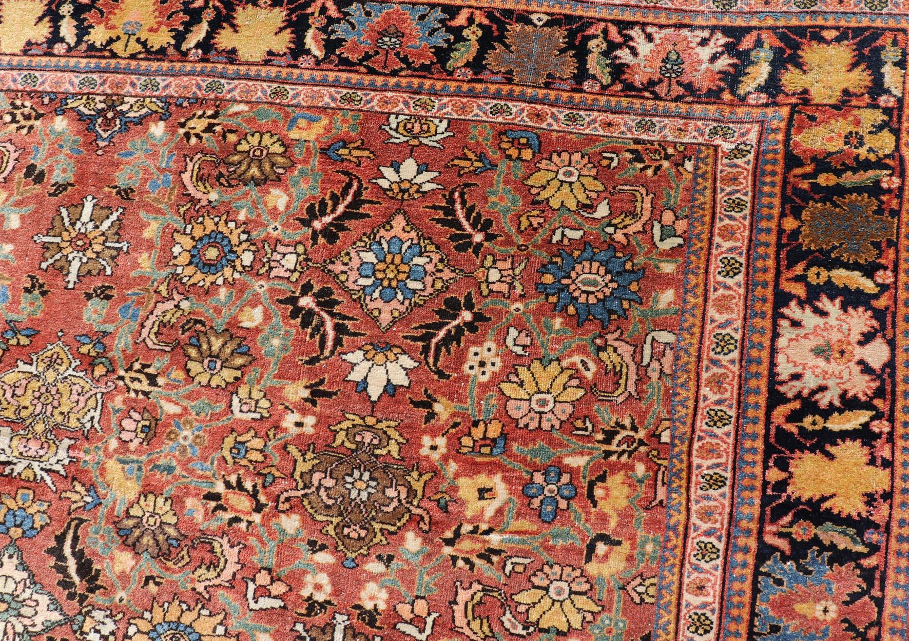 20ième siècle Tapis persan ancien de Sultanabad présentant un motif floral sur toute sa surface 12'4 x 17'0 en vente
