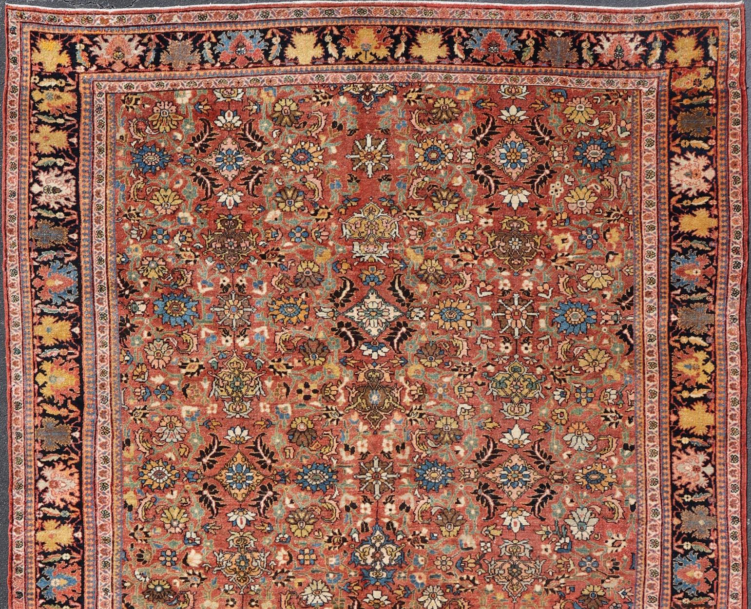 Laine Tapis persan ancien de Sultanabad présentant un motif floral sur toute sa surface 12'4 x 17'0 en vente