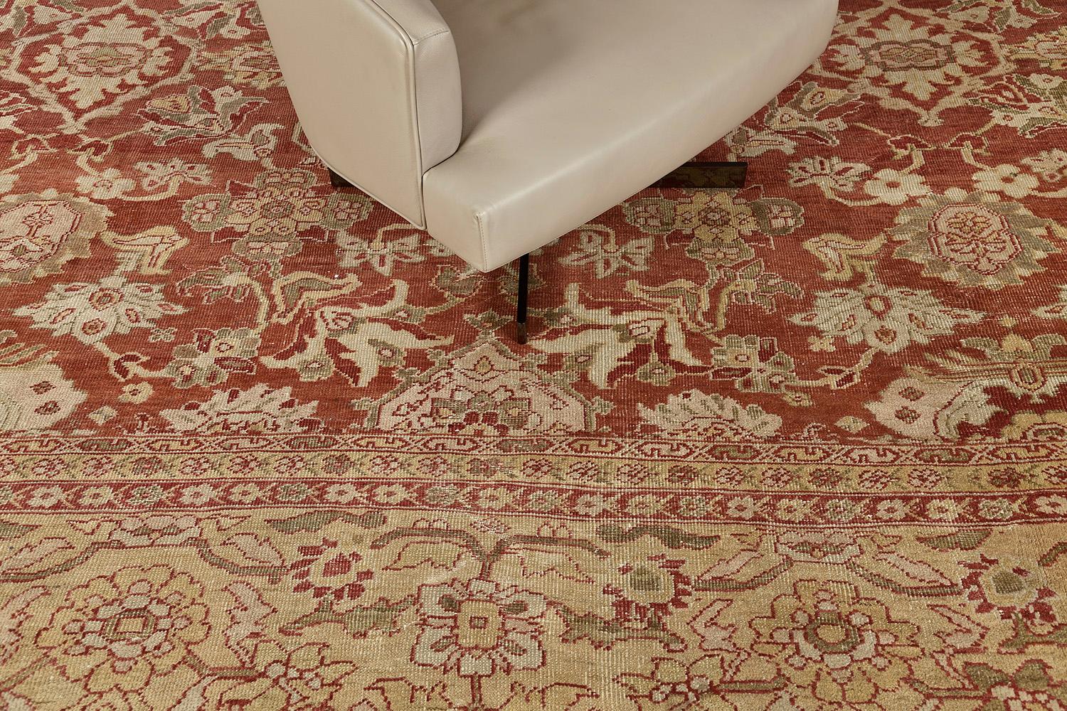 Classy yet gorgeous. This will never be a terrible choice to style your home with our Antique Persian Sultanabad Rug. Vibrantly designed with gold-outlined medallions and florid elements over a blushing field. Gorgeously, it makes the rug more