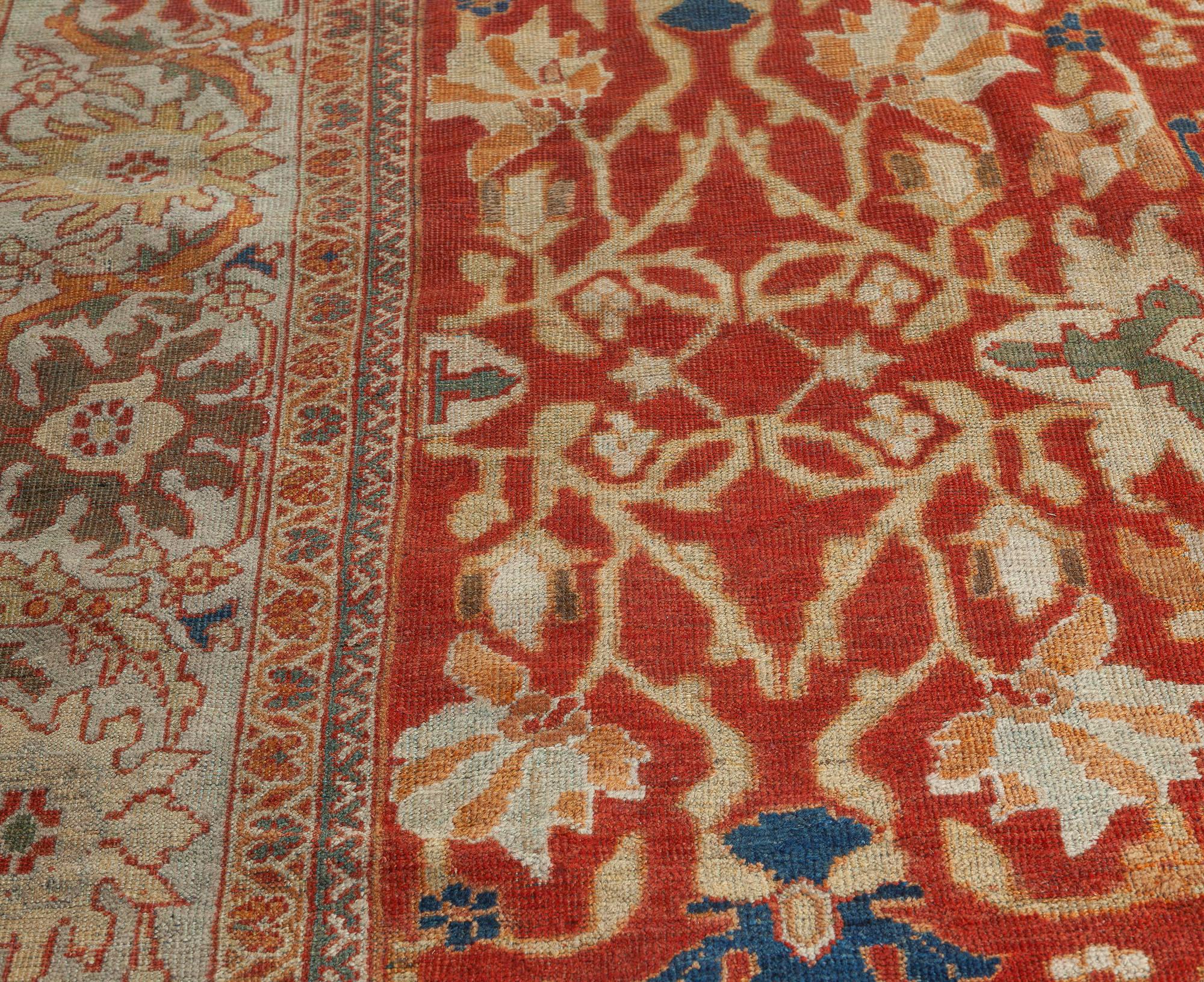 Antique Persian Sultanabad Red Handmade Wool Rug In Good Condition For Sale In New York, NY