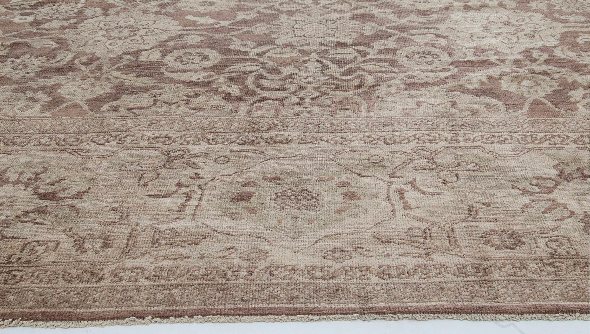 20th Century Antique Persian Sultanabad Brown Handmade Wool Rug For Sale