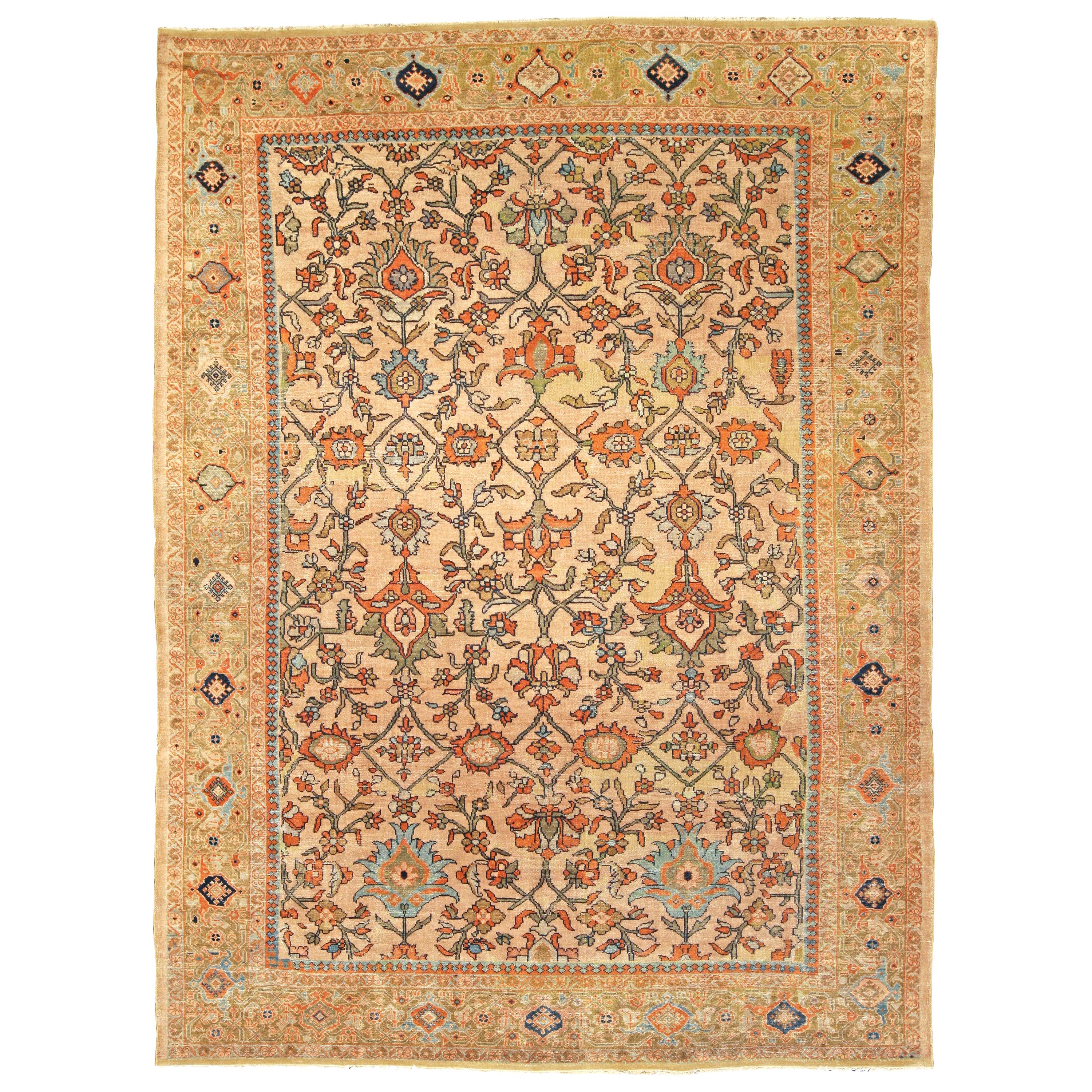 Antique Persian Sultanabad Botanic Handmade Rug For Sale