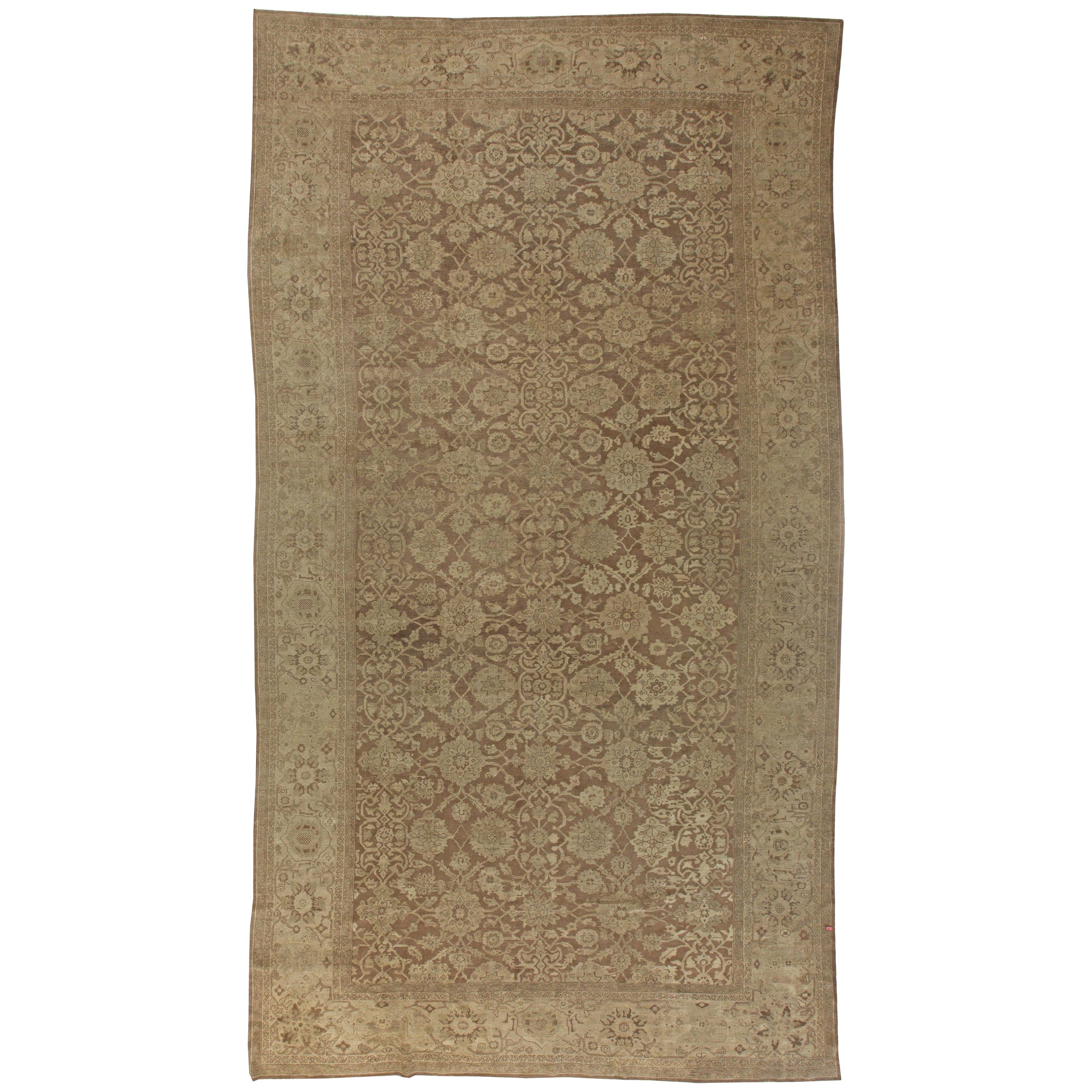 Antique Persian Sultanabad Brown Handmade Wool Rug For Sale