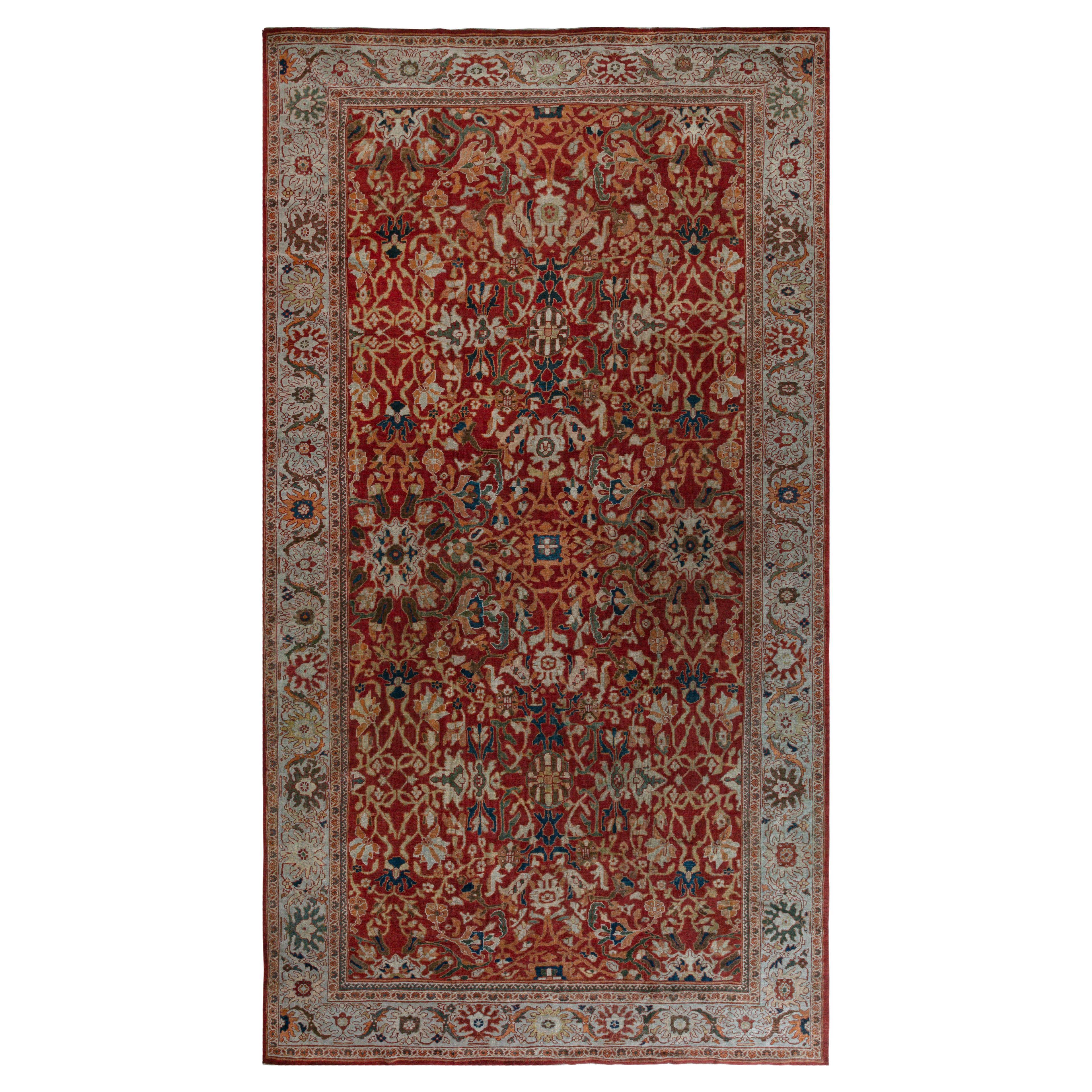 Antique Persian Sultanabad Red Handmade Wool Rug For Sale