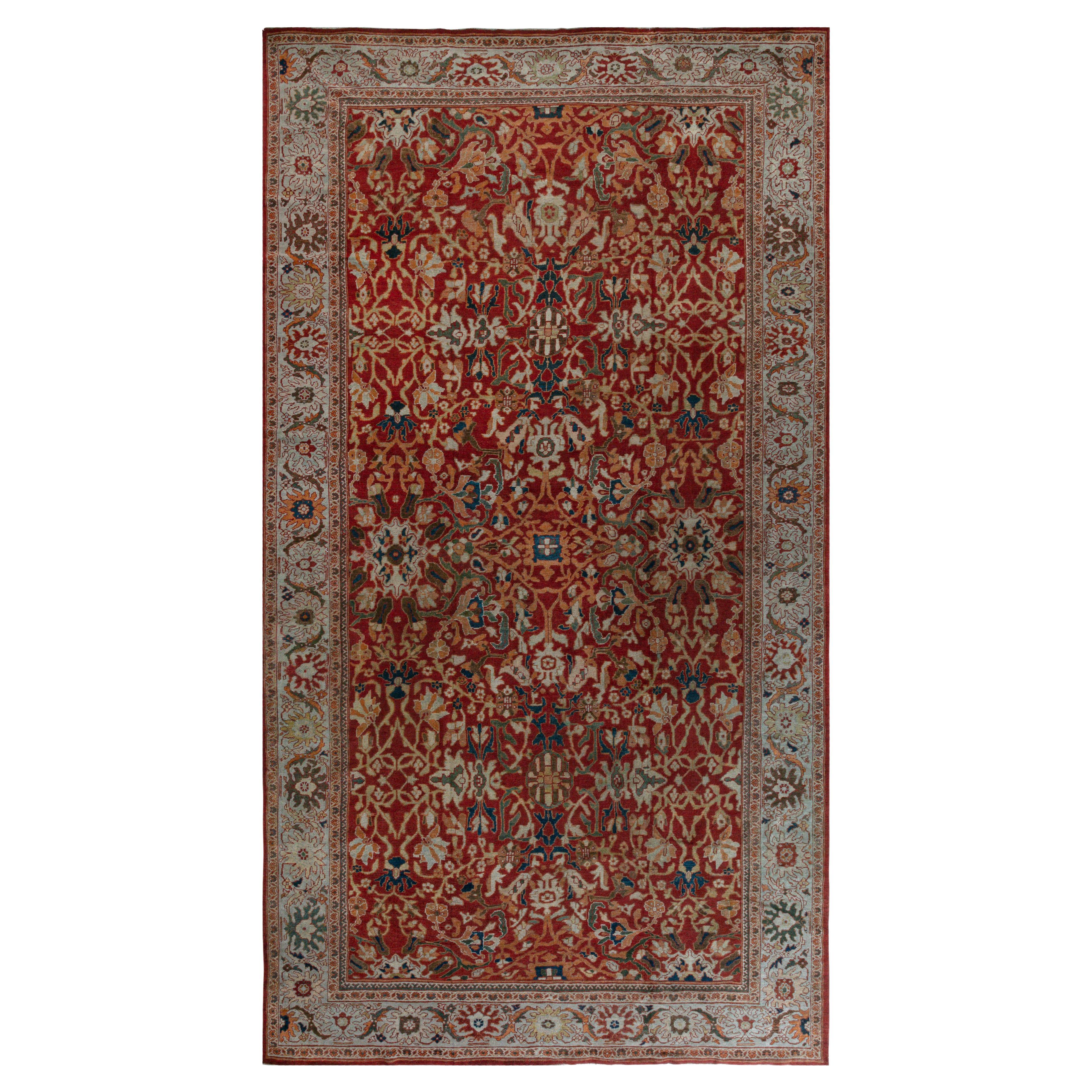 Tapis persan antique Sultanabad rouge en laine fait à la main