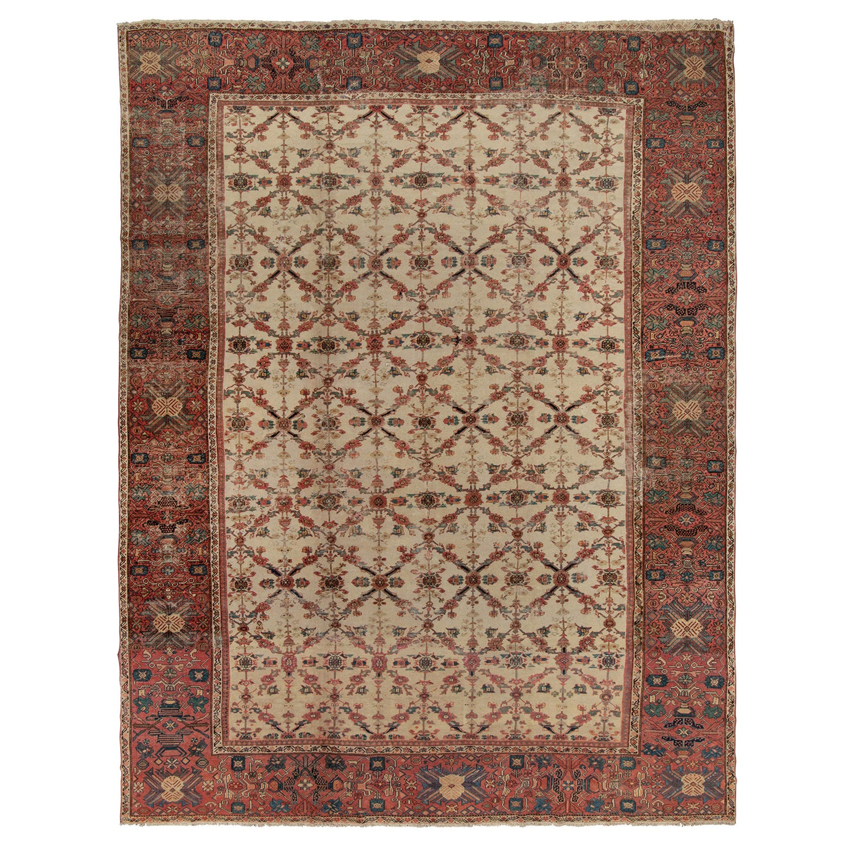 Antico tappeto persiano Sultanabad Rugs con motivi floreali beige e rossi